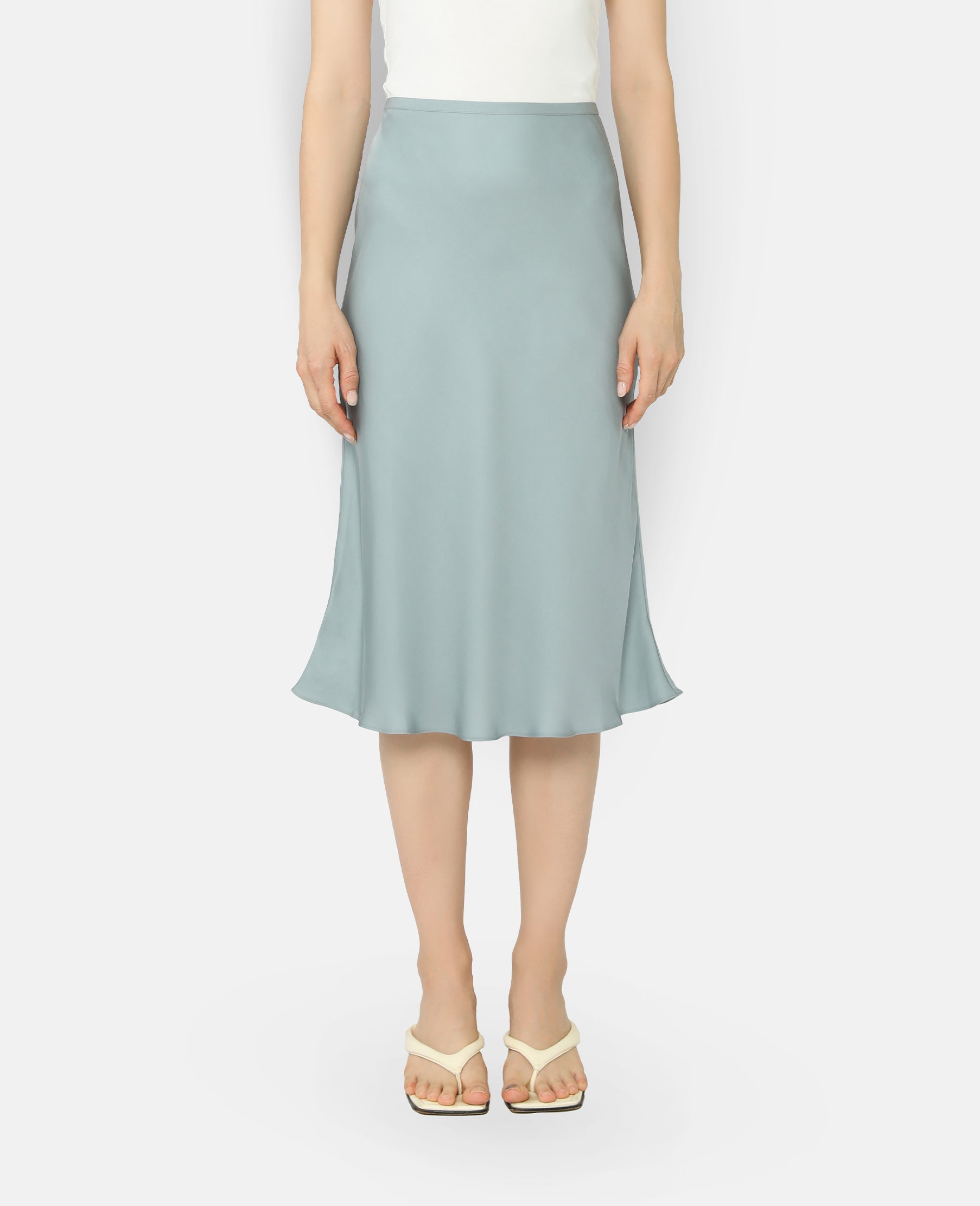 Silk Bias Cut mid-length Skirt in Slate Blue | GRANA #color_slate-blue