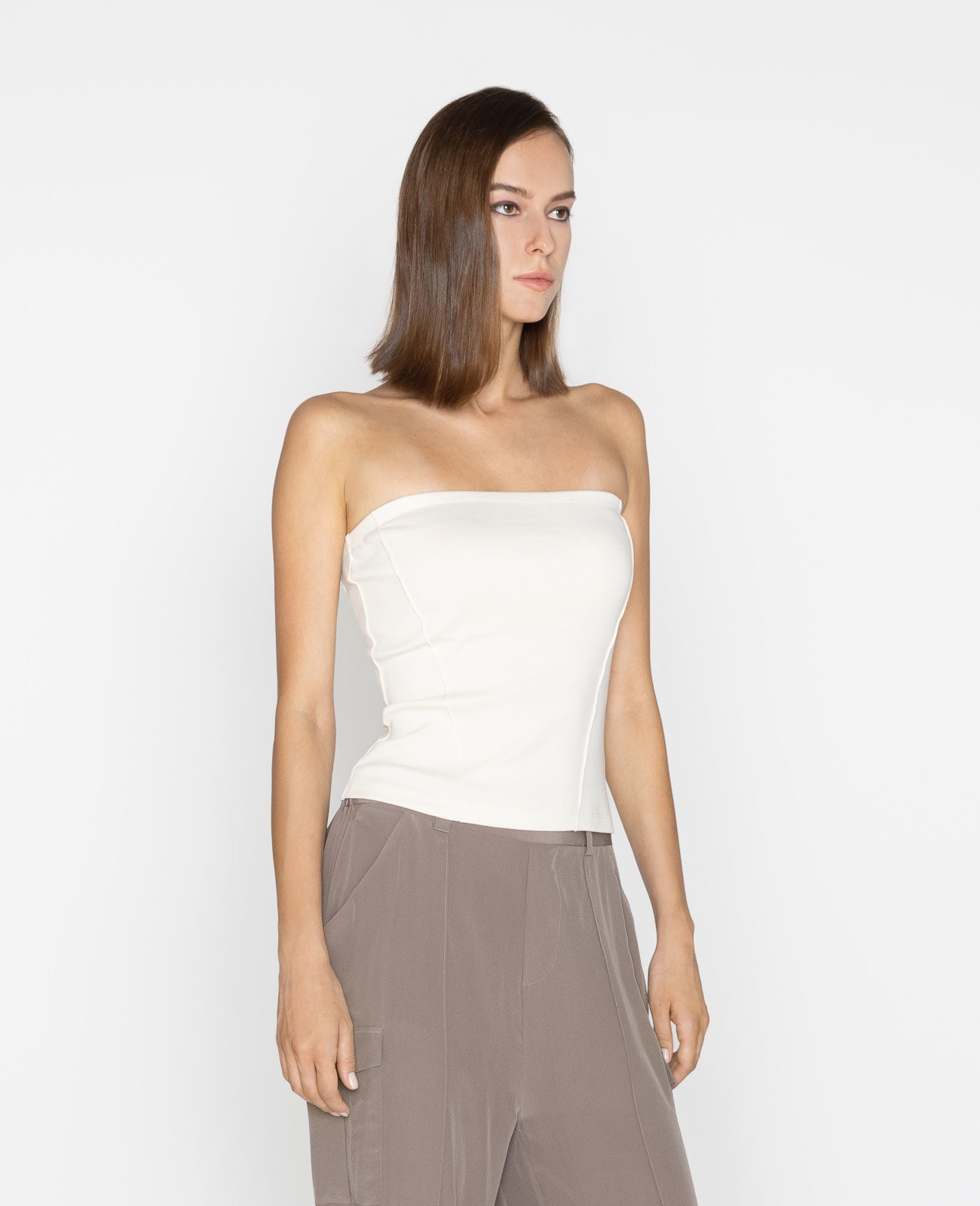 Supima Ribbed Tube Top in IVORY | GRANA #color_ivory