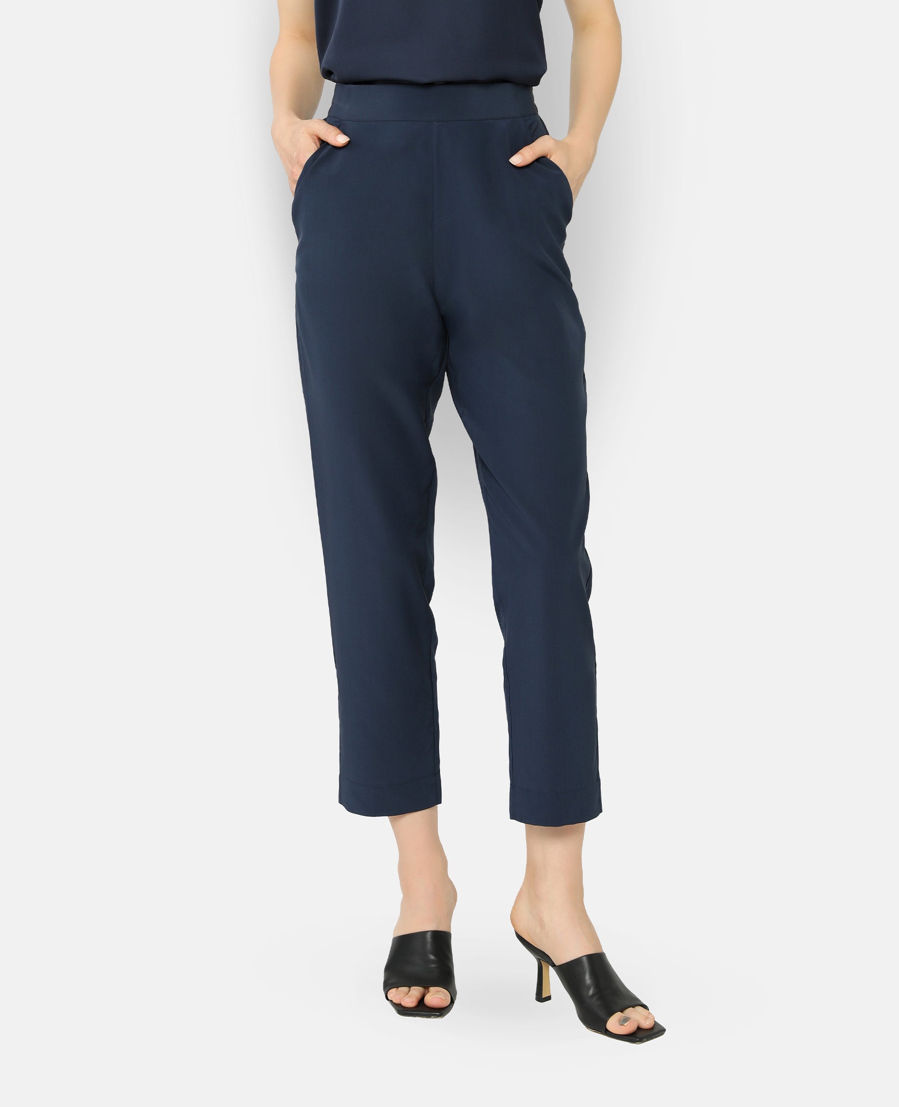 Silk Signature Ankle Pant in Navy | GRANA #color_navy