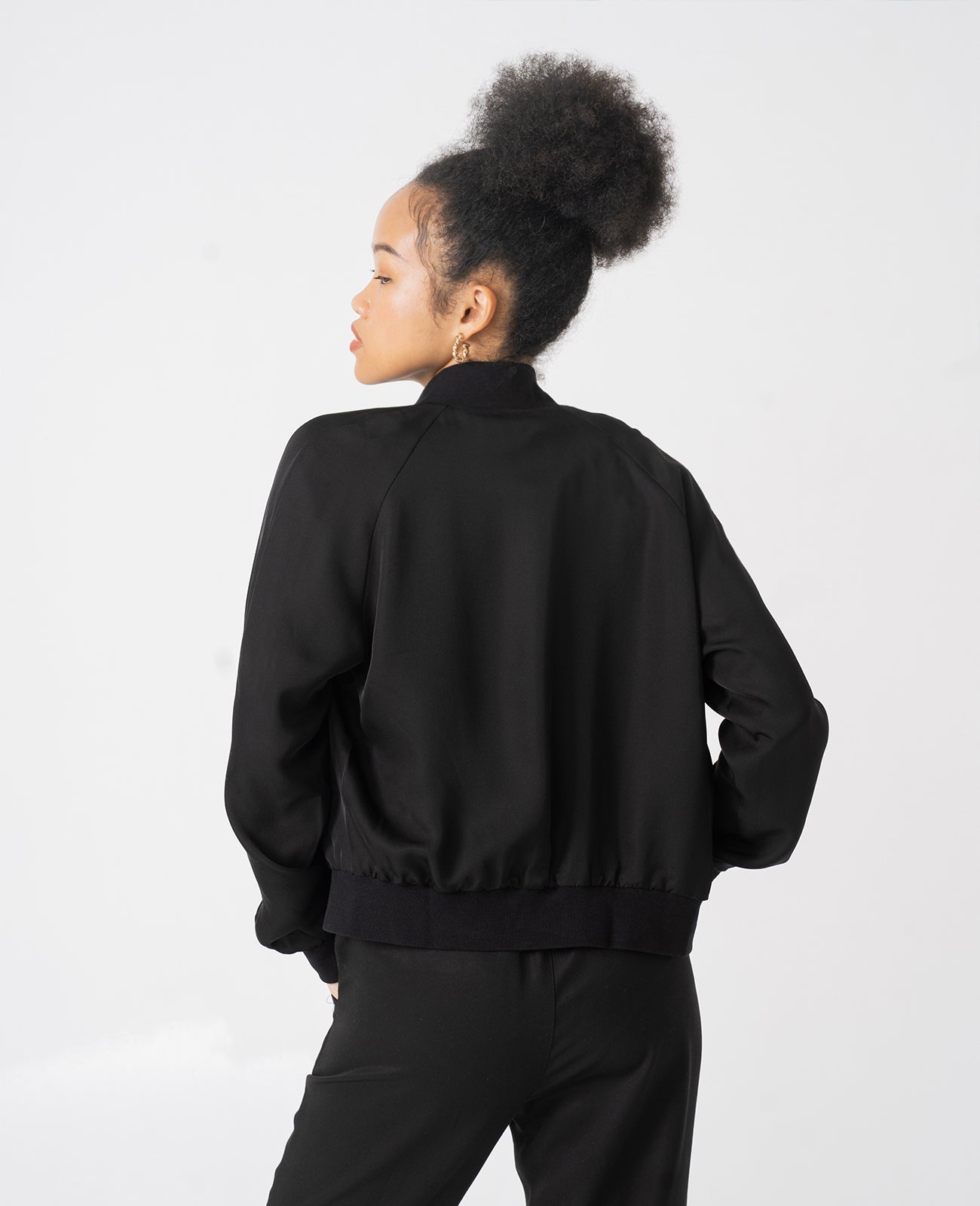 Silk Bomber Jacket in Black | GRANA #color_black
