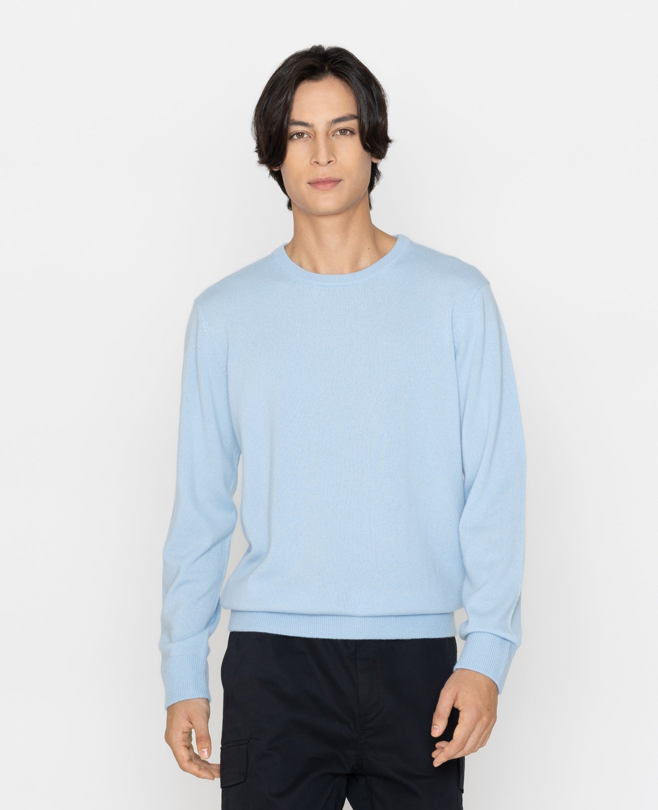 Cashmere Crew Neck Sweater in Powder Blue | GRANA #color_powder-blue