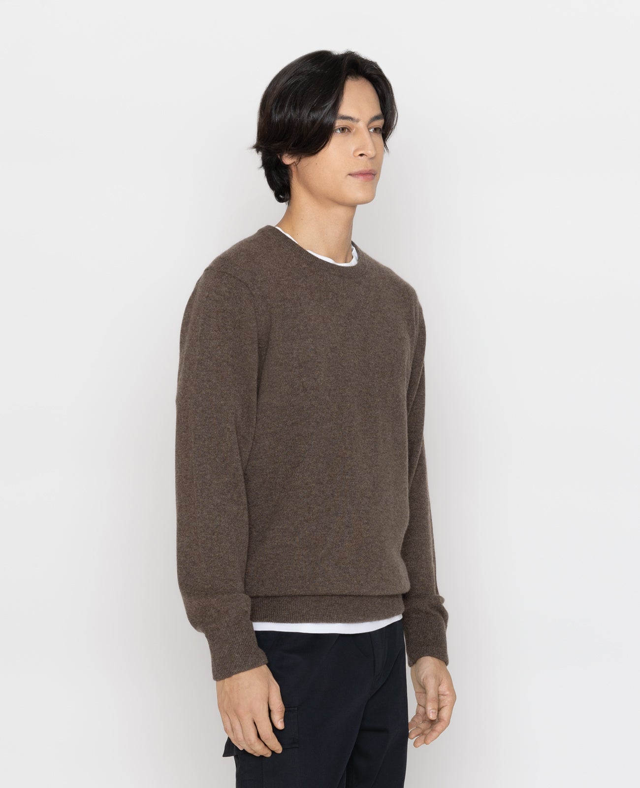 Cashmere Crew Neck Sweater in Dark Rye | GRANA #color_dark-rye