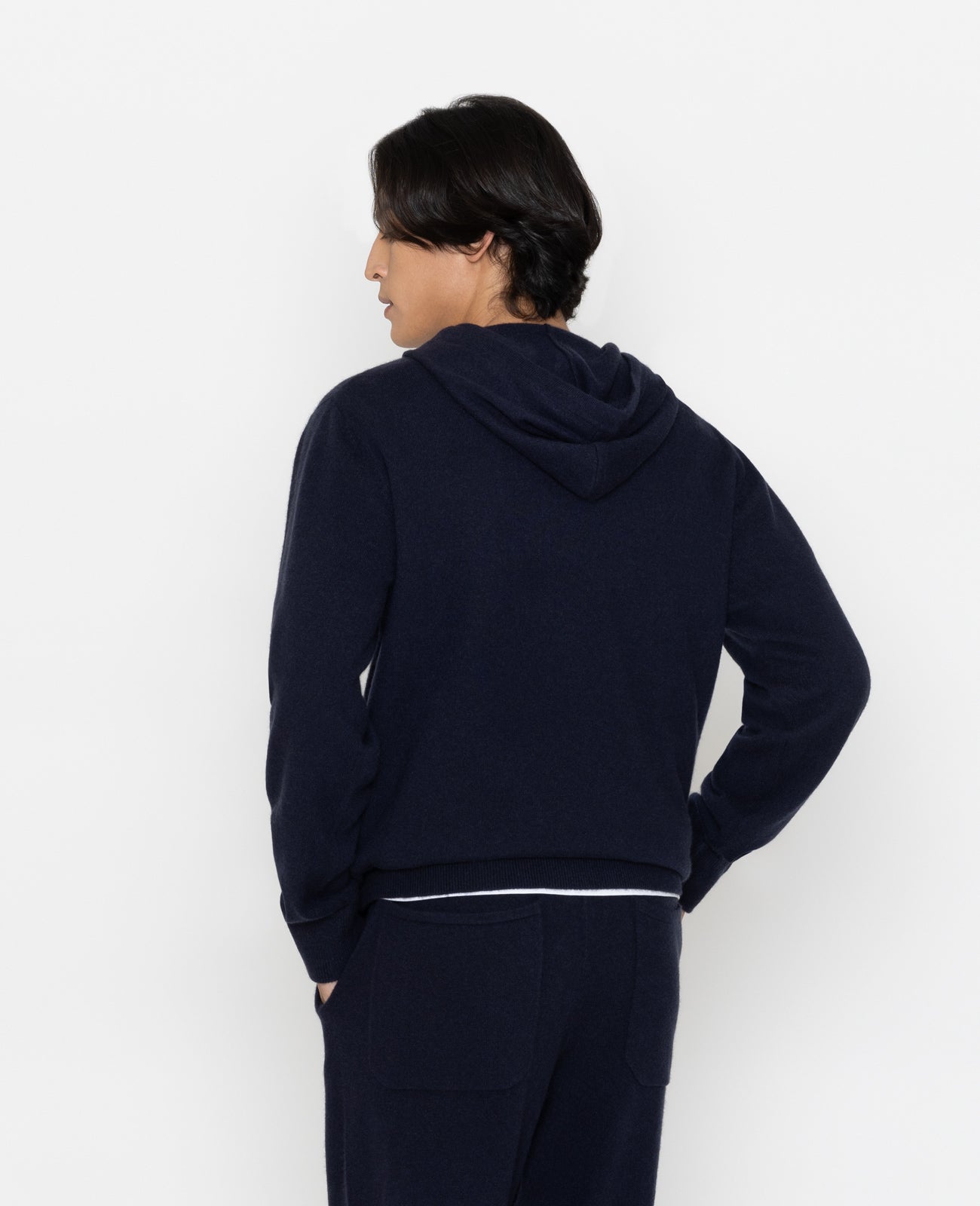 Cashmere Pullover Hoodie in Navy | GRANA #color_navy