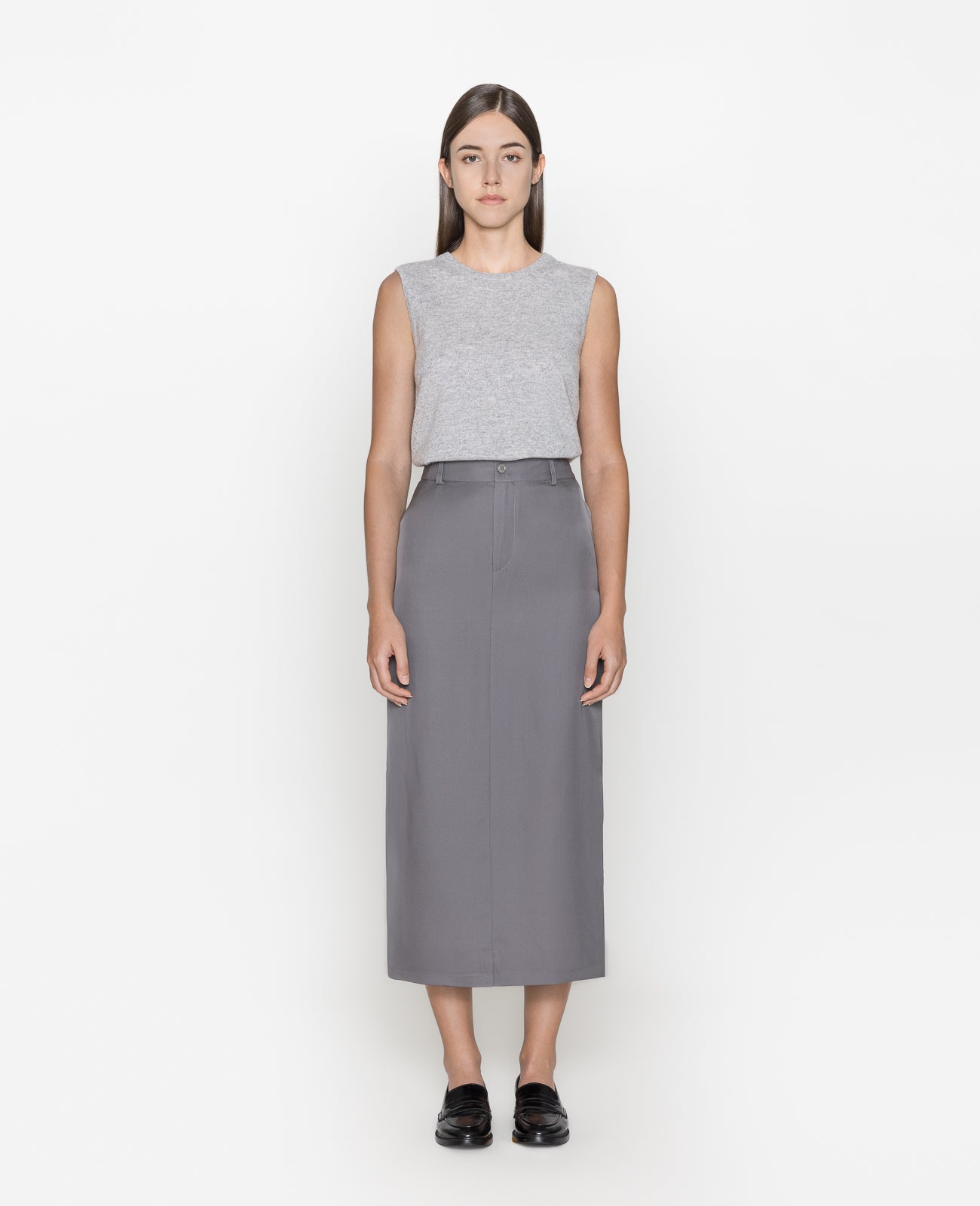 Silk Column Skirt in STORM | GRANA #color_storm