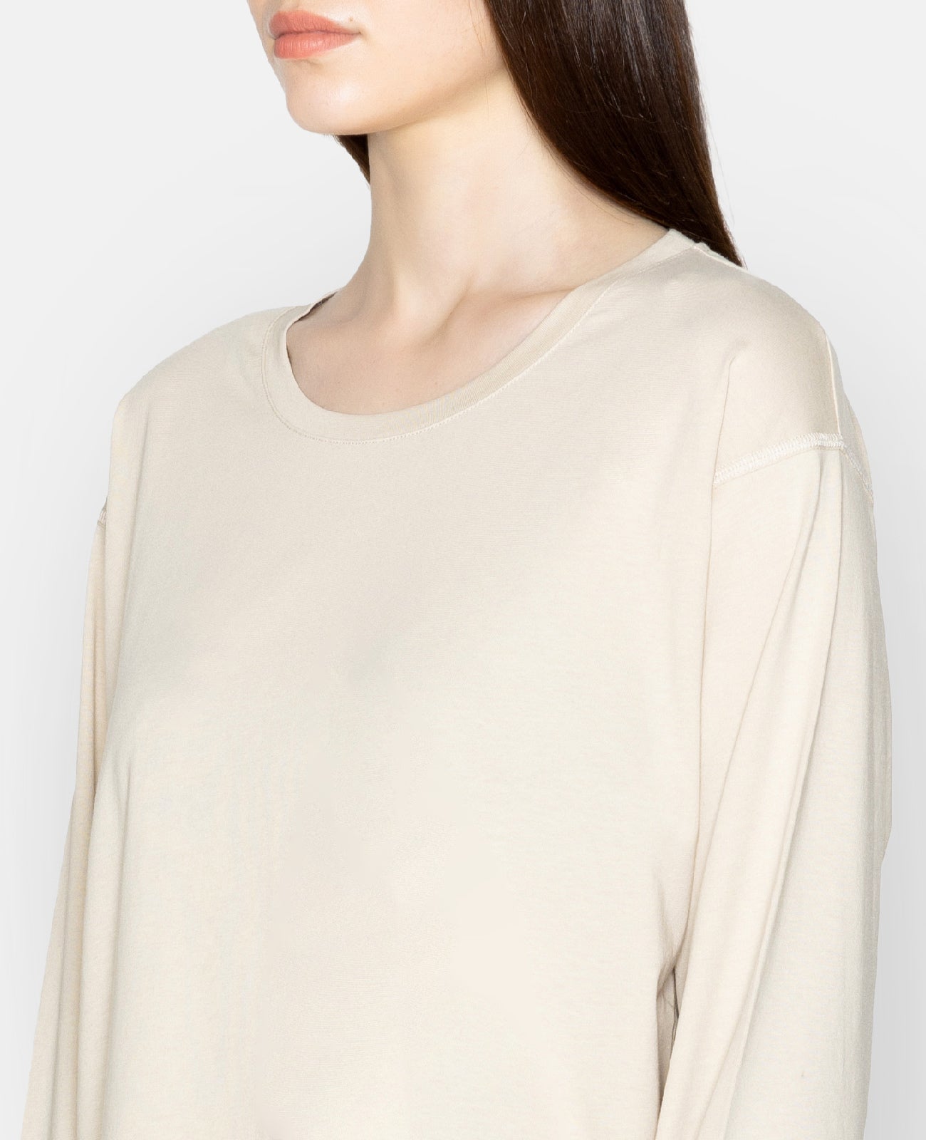 Supima Oversized Long Sleeve Tee in PARCHMENT BEIGE | GRANA #color_parchment-beige
