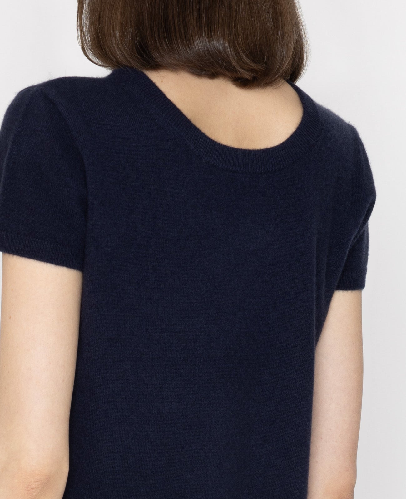 Cashmere 2-Way Short Sleeve Sweater in Navy | GRANA #color_navy