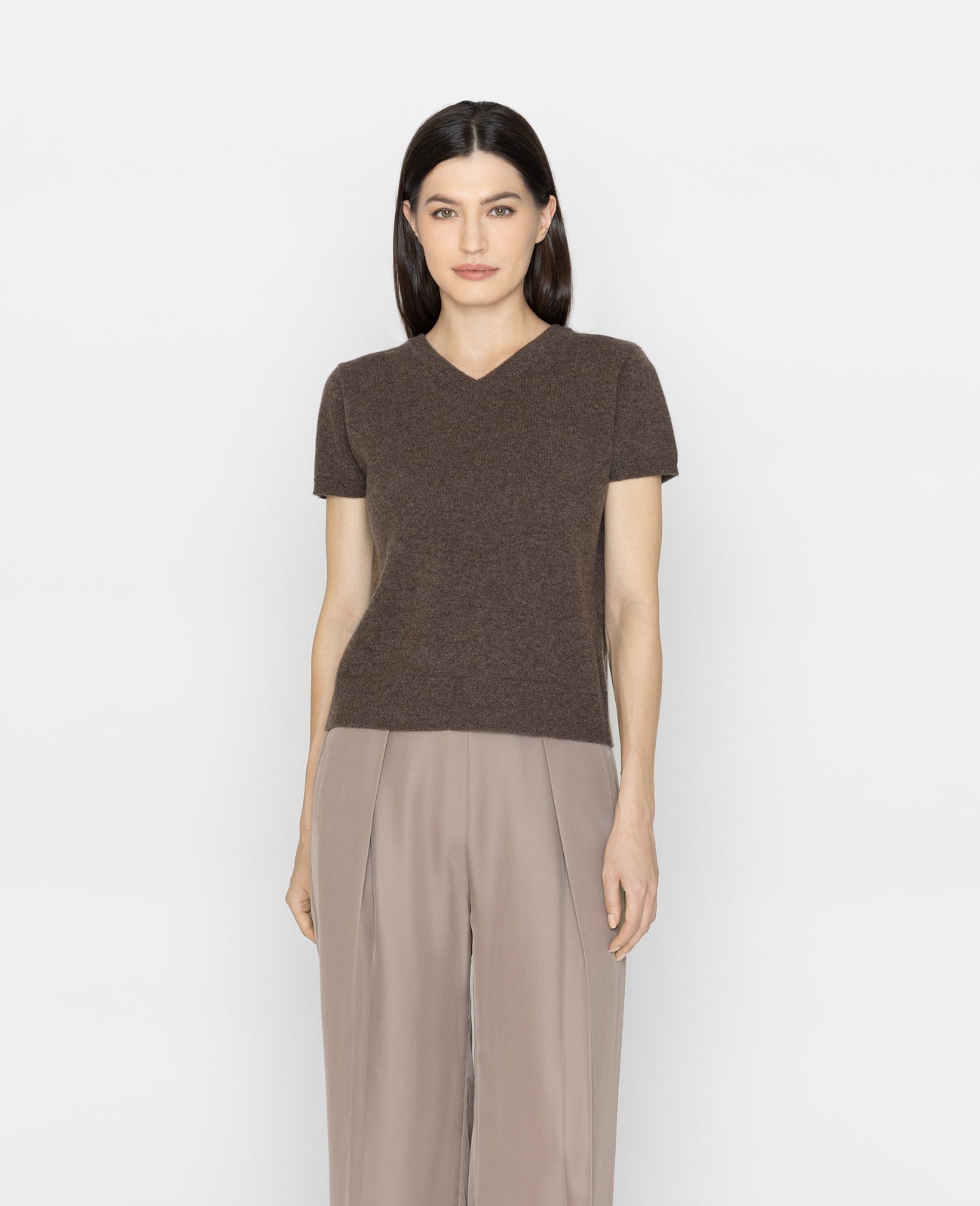 Cashmere 2-Way Short Sleeve Sweater in Dark Rye | GRANA #color_dark-rye
