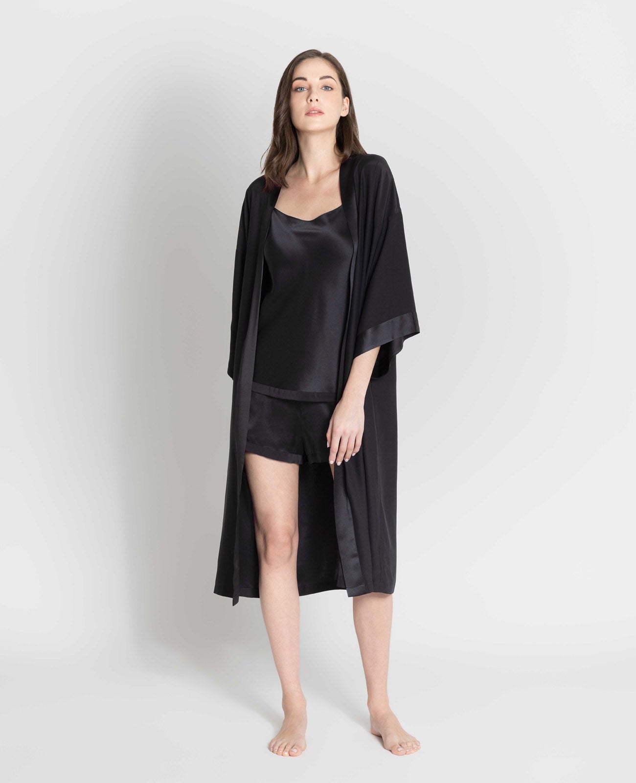 Silk Pyjamas Robe in Noir | GRANA #color_noir