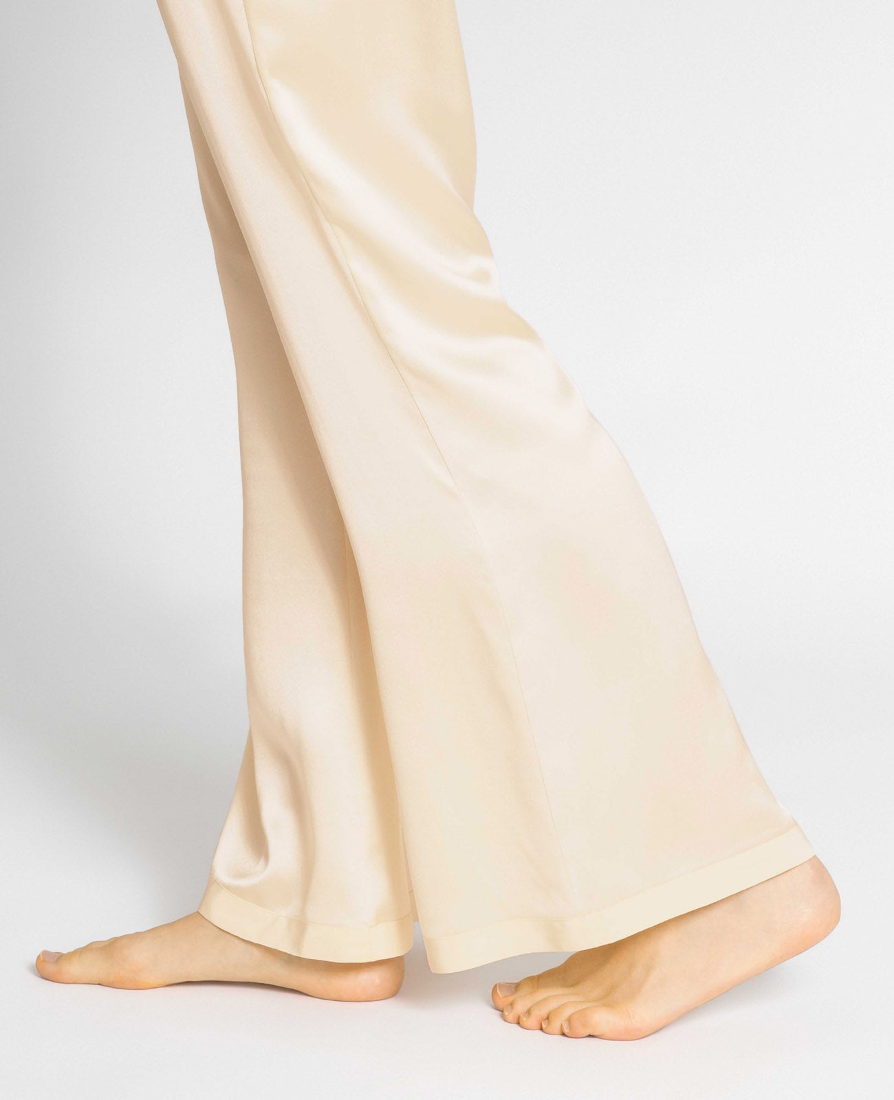 Silk Pyjamas Flare Lounge Pants in Champagne | GRANA #color_champagne