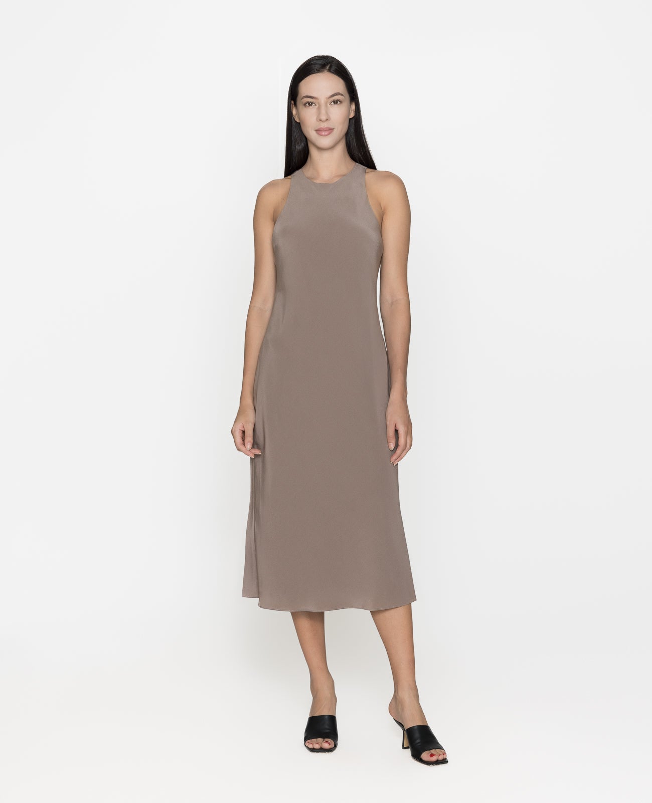 Silk Halter Tank Dress in GREIGE | GRANA #color_greige