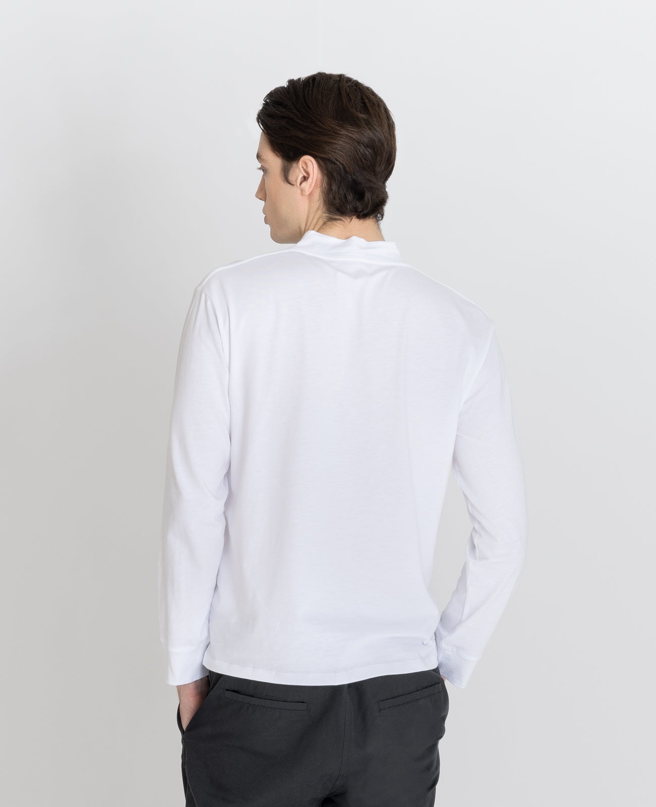 Supima High Neck Long Sleeve Tee in White | GRANA #color_white