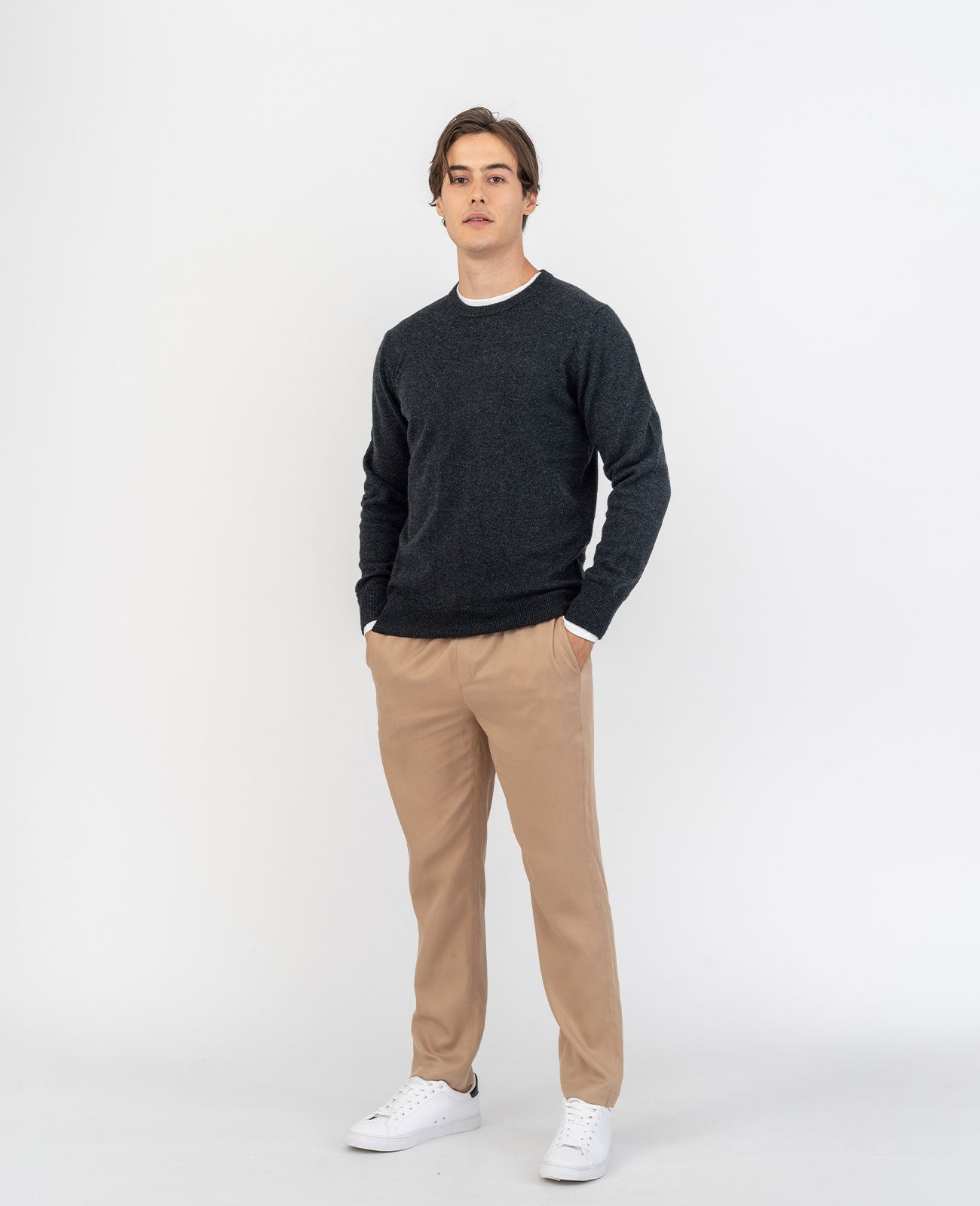 Cashmere Crew Neck Sweater in Wall Street | GRANA #color_wall-street