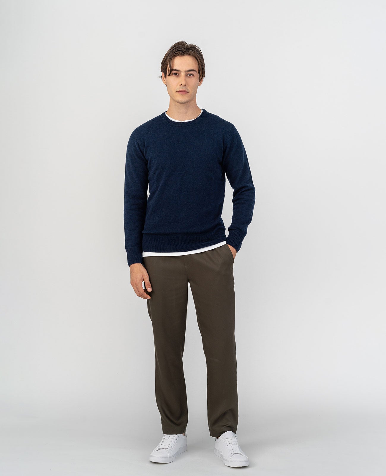 Cashmere Crew Neck Sweater in City Navy | GRANA #color_city-navy
