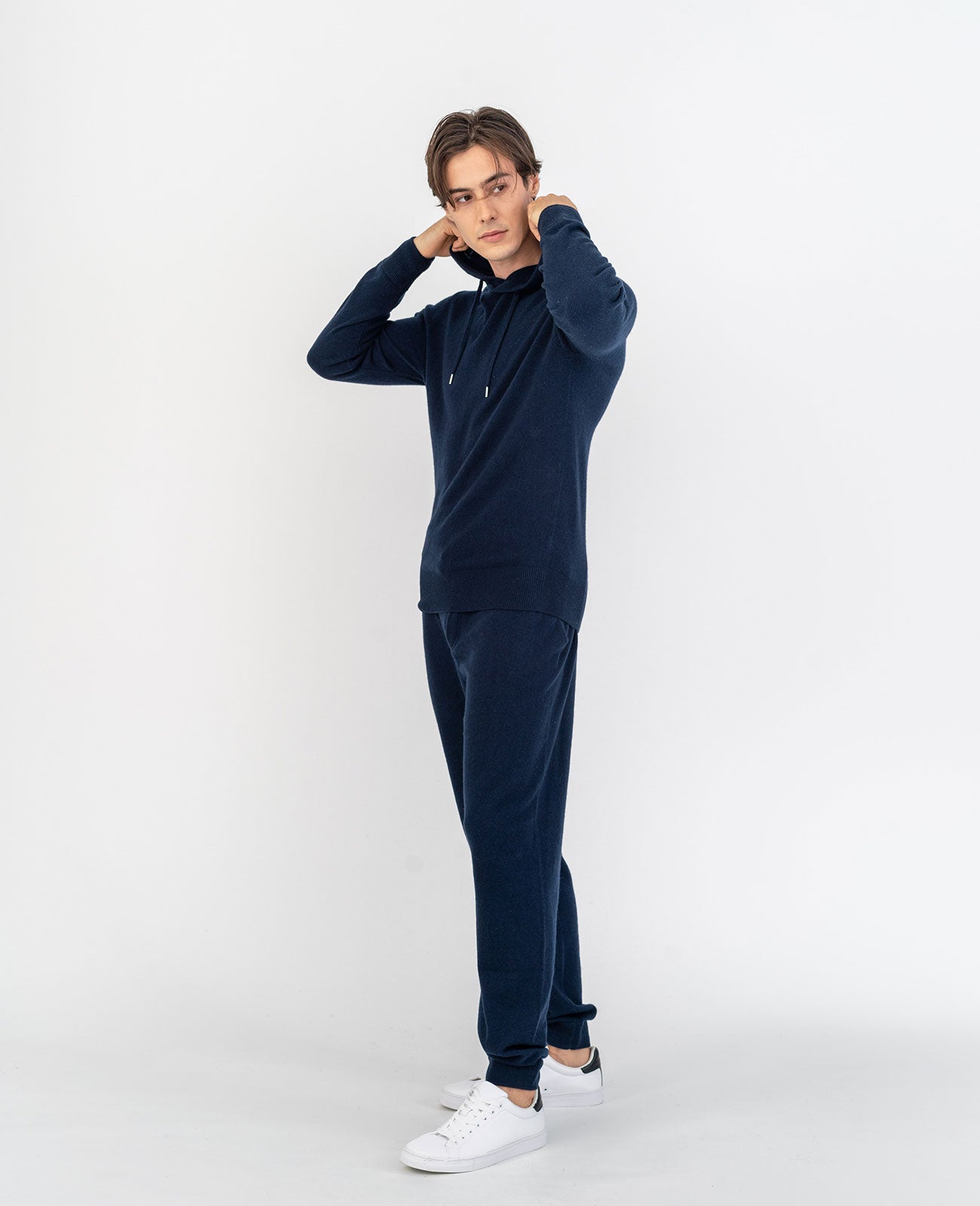 Cashmere Pullover Hoodie in City Navy | GRANA #color_city-navy