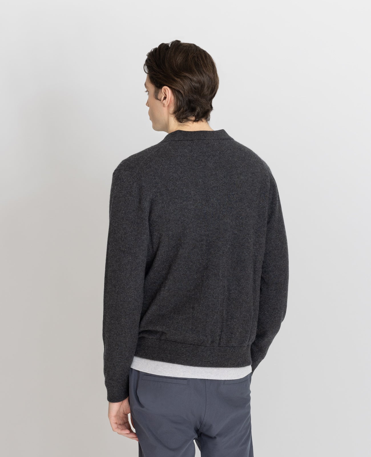Cashmere Collar Cardigan in Charcoal | GRANA #color_charcoal