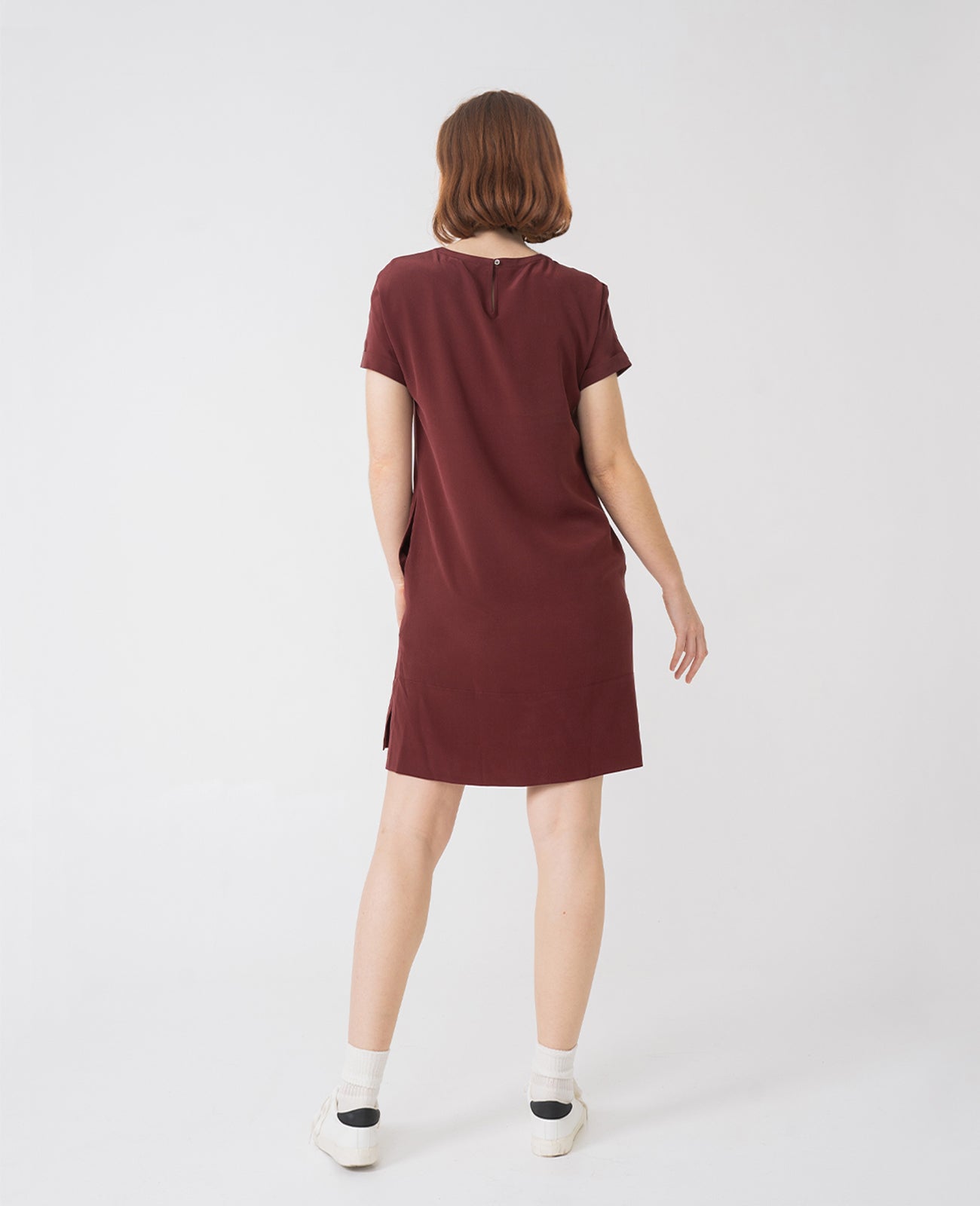 Silk Tee Dress in Port Red | GRANA #color_port-red