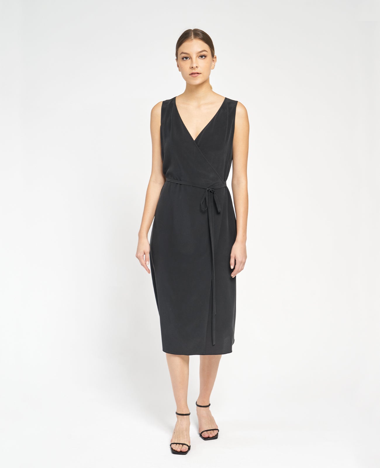 Silk Wrap Tank Dress in BLACK | GRANA #color_black