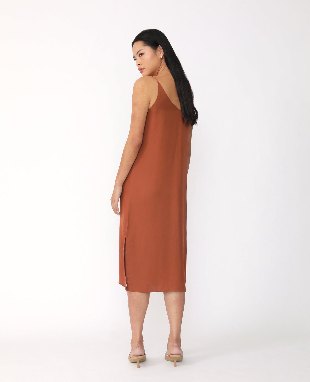 Silk Signature V Slip Dress in Copper | GRANA #color_copper