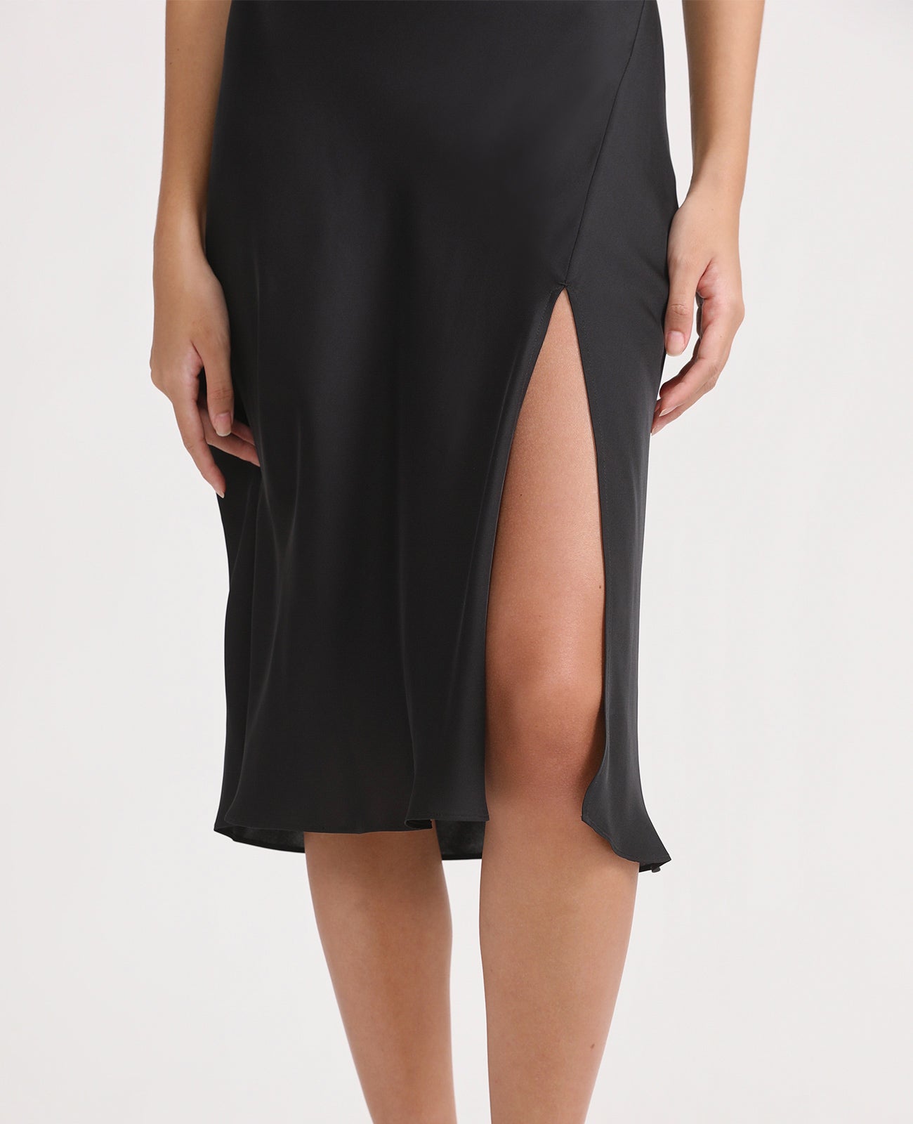 Silk Open Back Slip dress in Black | GRANA #color_black