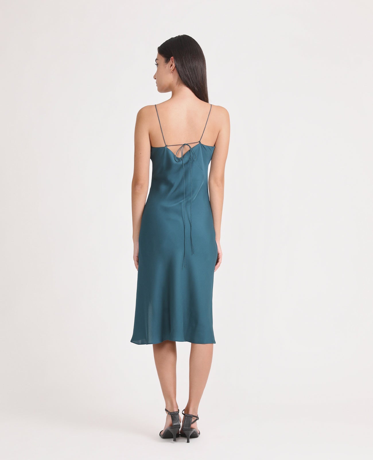 Silk Open Back Slip dress in Emerald | GRANA #color_emerald