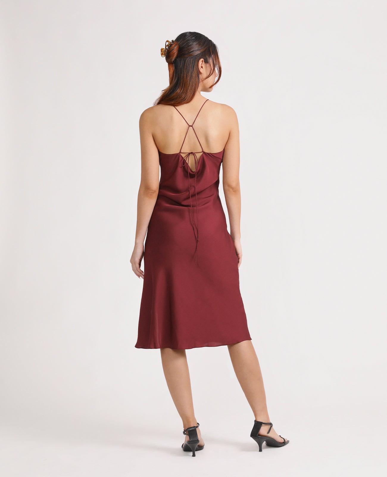 Silk Open Back Slip dress in Barolo | GRANA #color_barolo