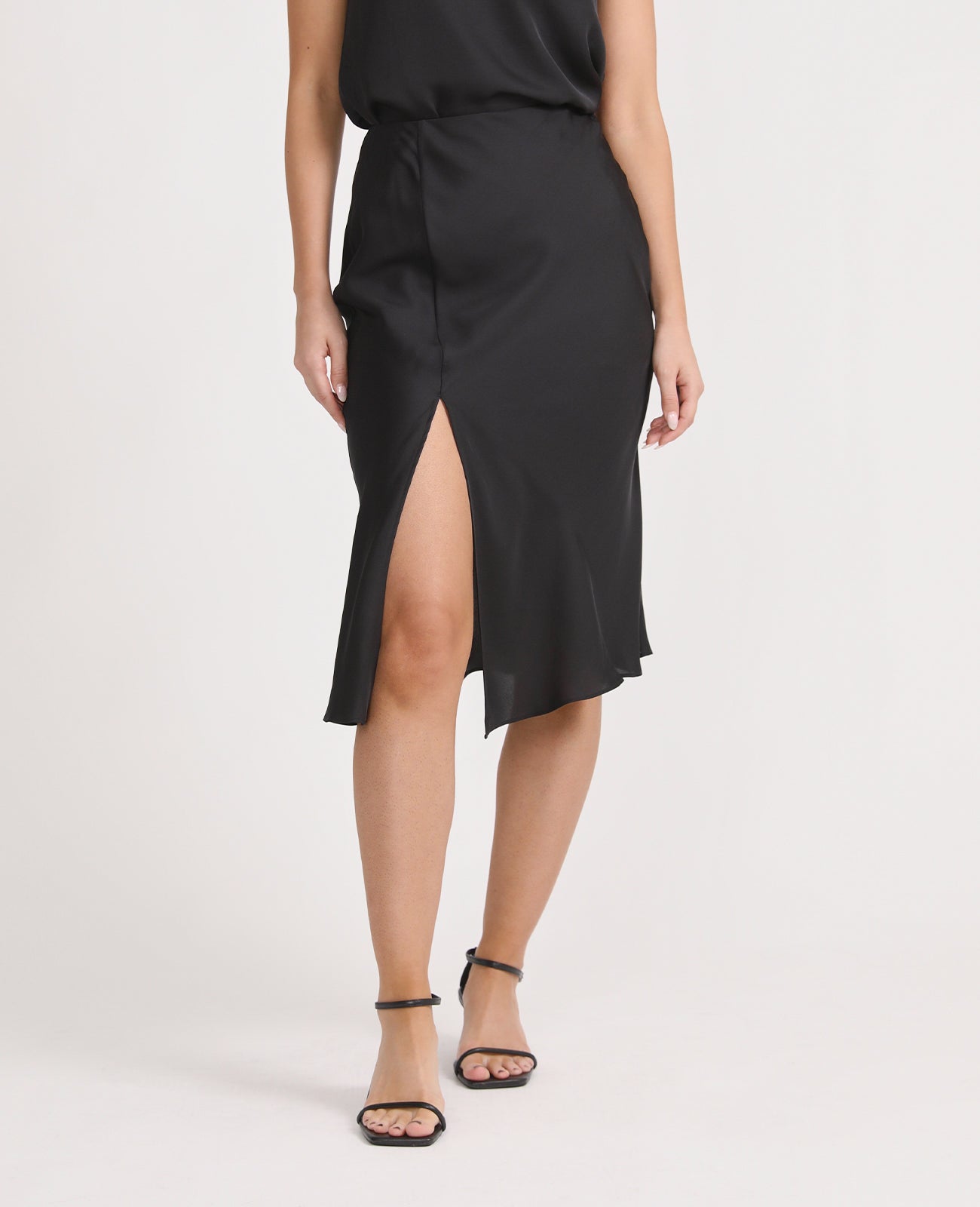 Silk Asymmetric Wrap Skirt in Black | GRANA #color_black