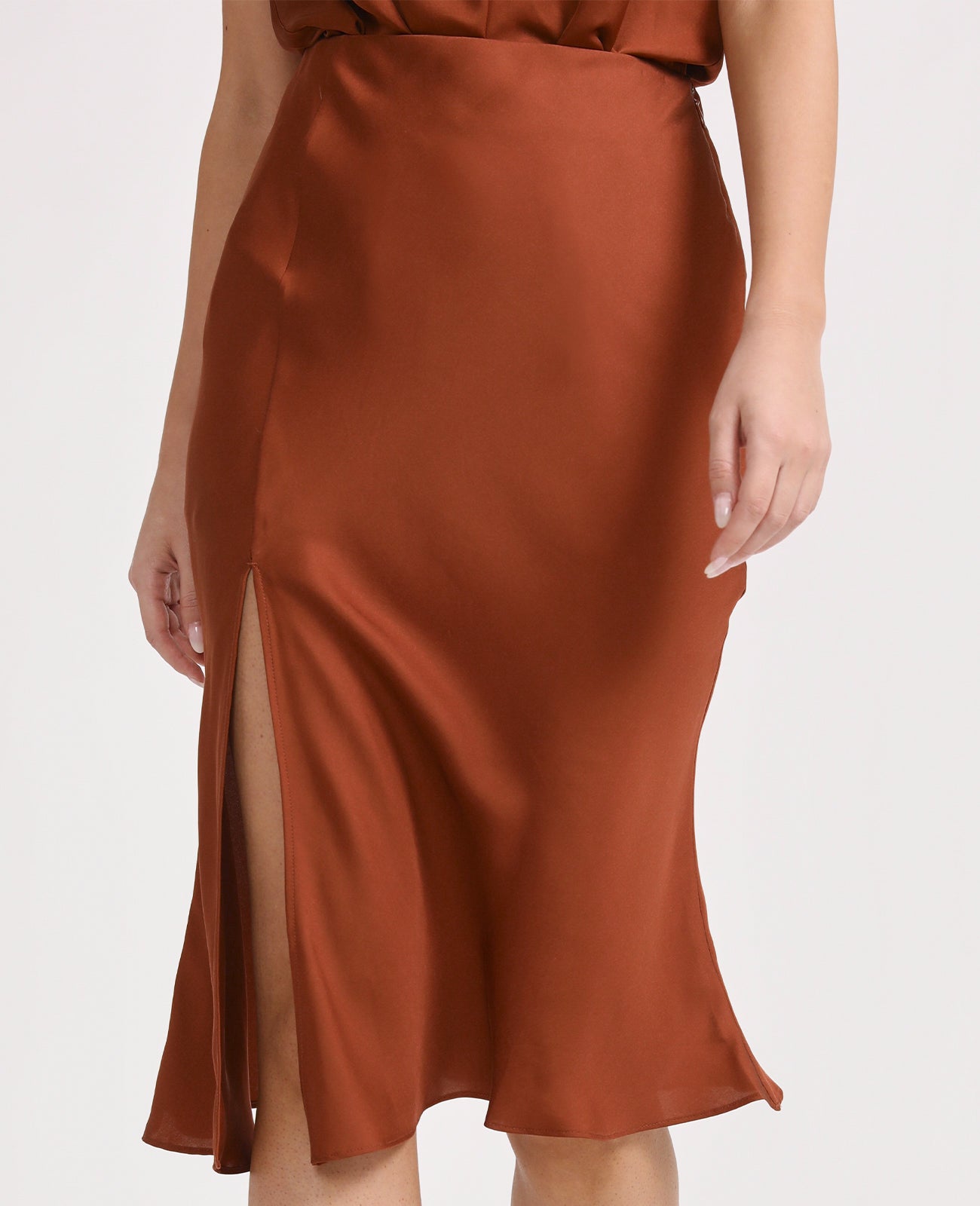 Silk Asymmetric Wrap Skirt in Copper | GRANA #color_copper