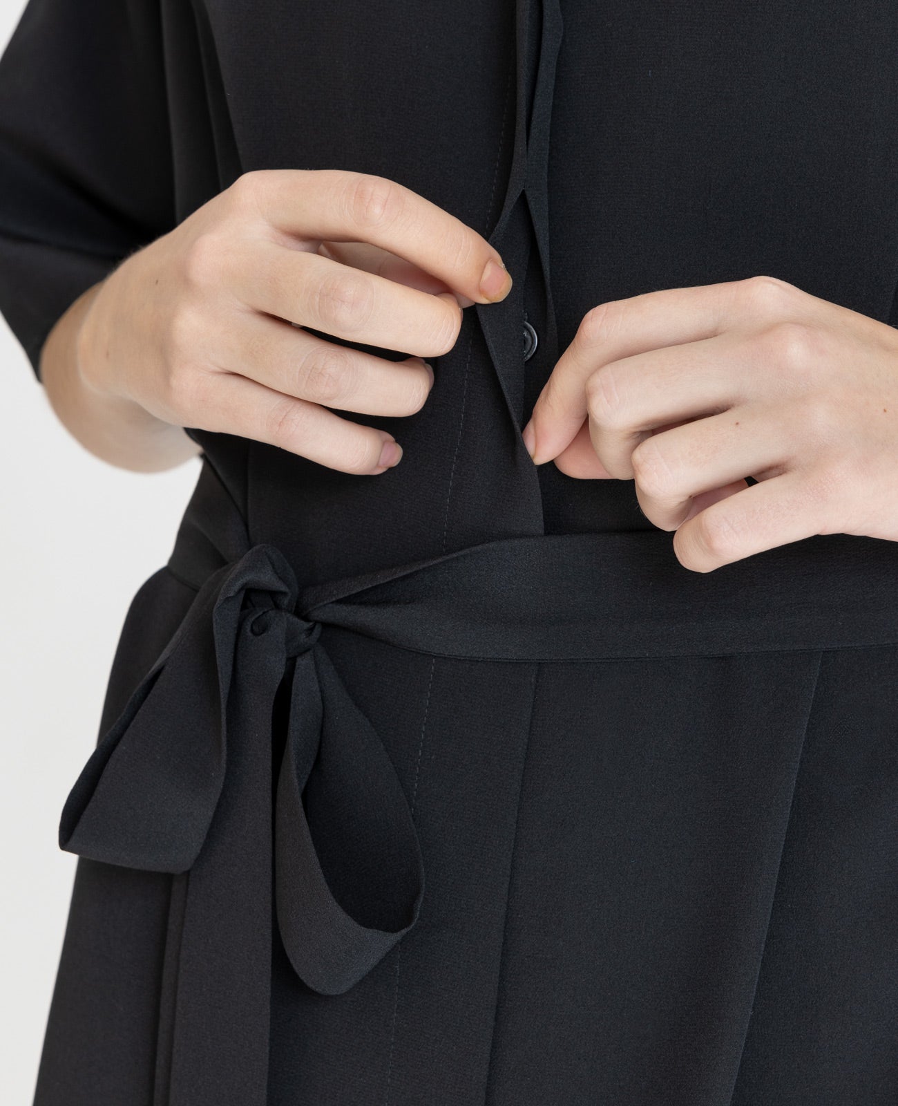 Silk V-neck Shirt Dress in Black | GRANA #color_black