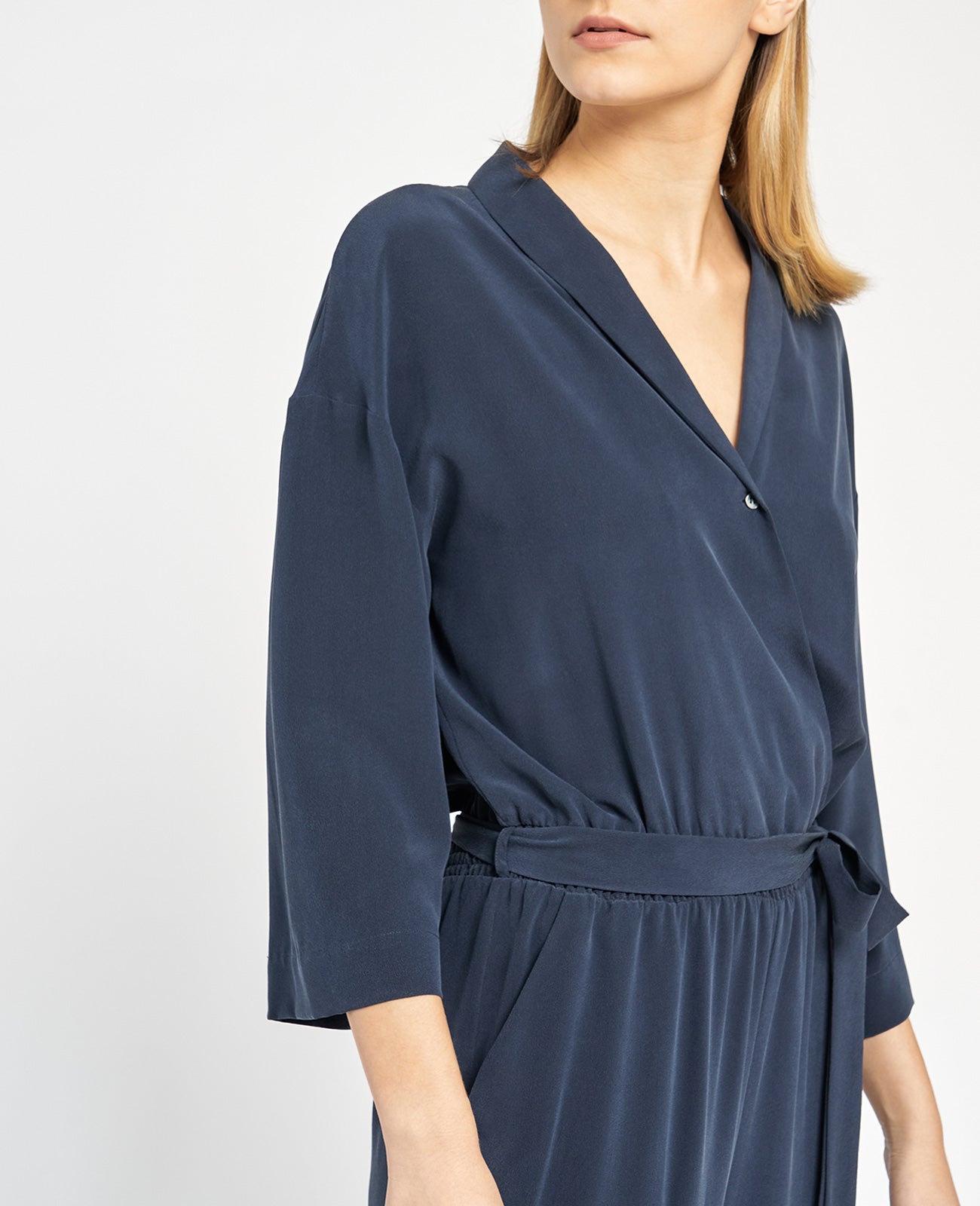 Silk Wrap Front Jumpsuit in NAVY | GRANA #color_navy