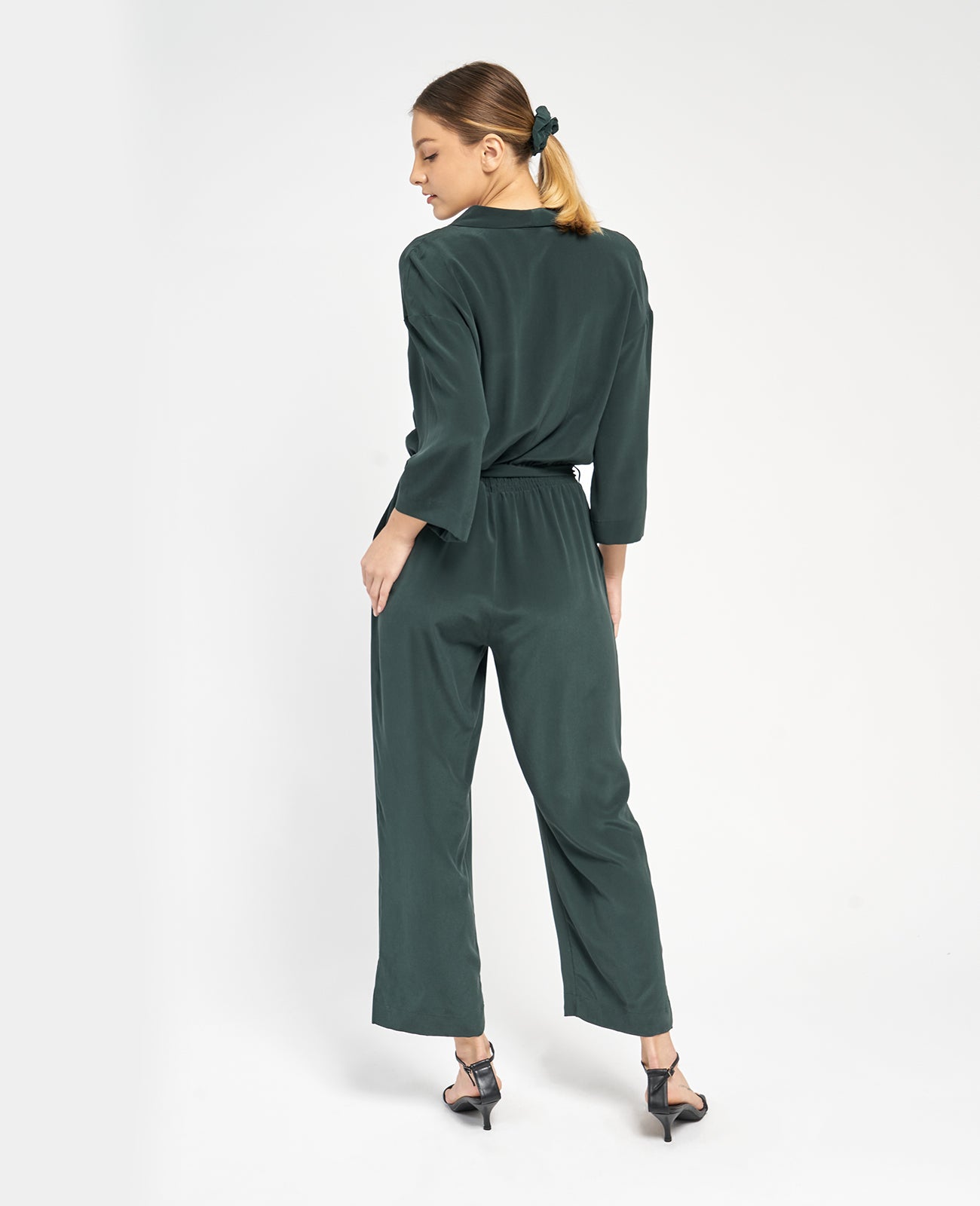 Silk Wrap Front Jumpsuit in JEWEL GREEN | GRANA #color_jewel-green