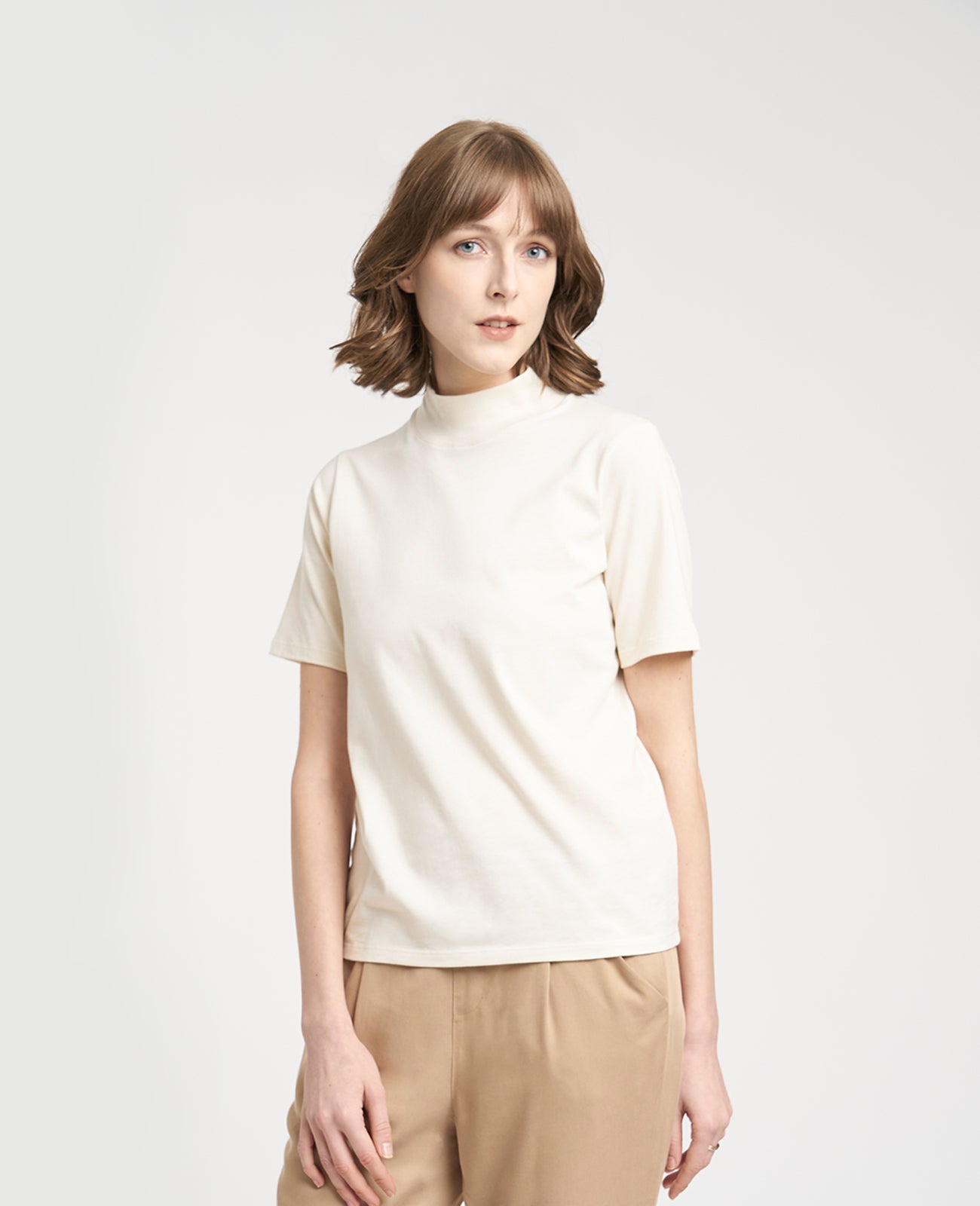 Supima High Neck Tee in IVORY | GRANA #color_ivory