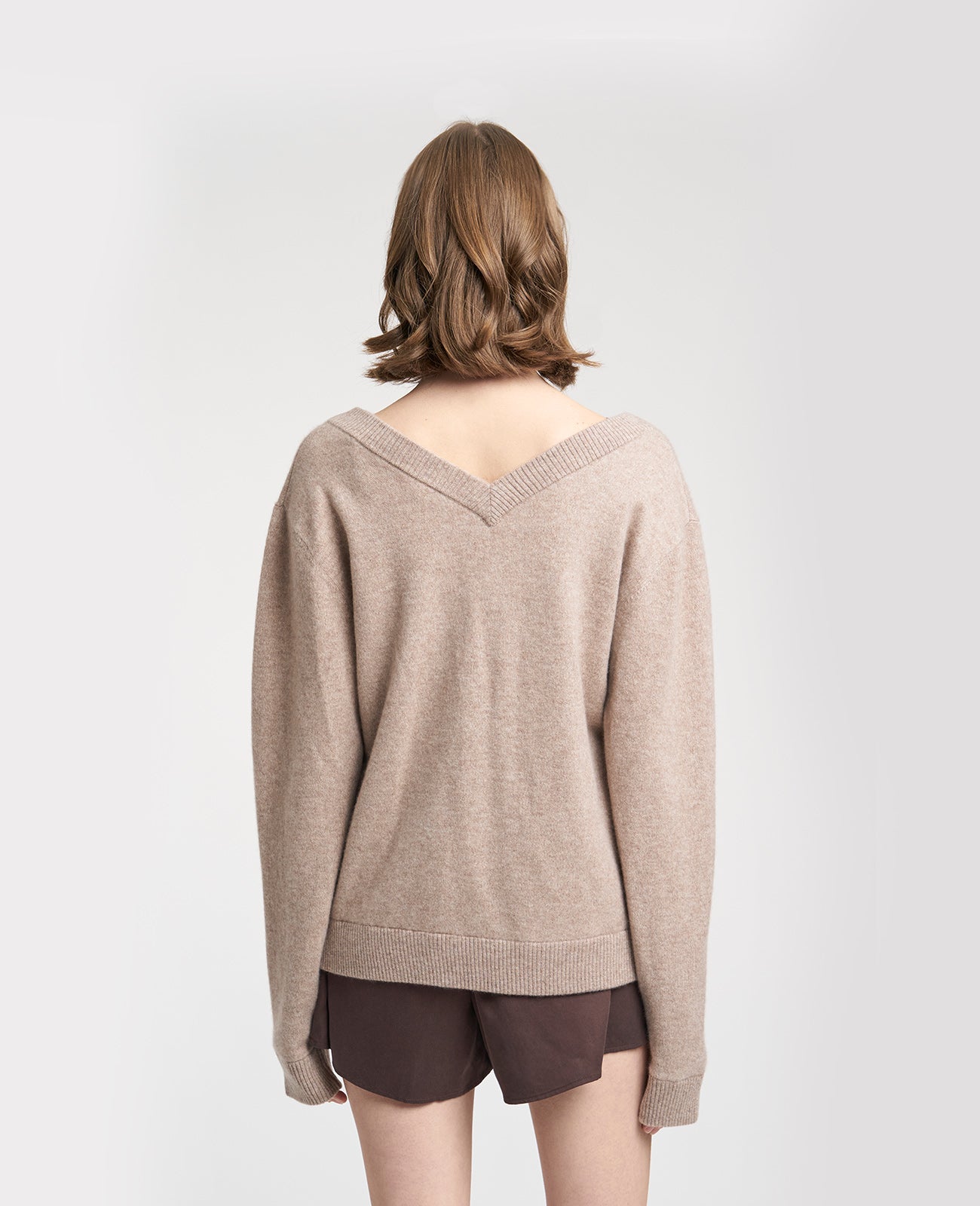 Cashmere Double V-Neck Sweater in TOAST | GRANA #color_toast