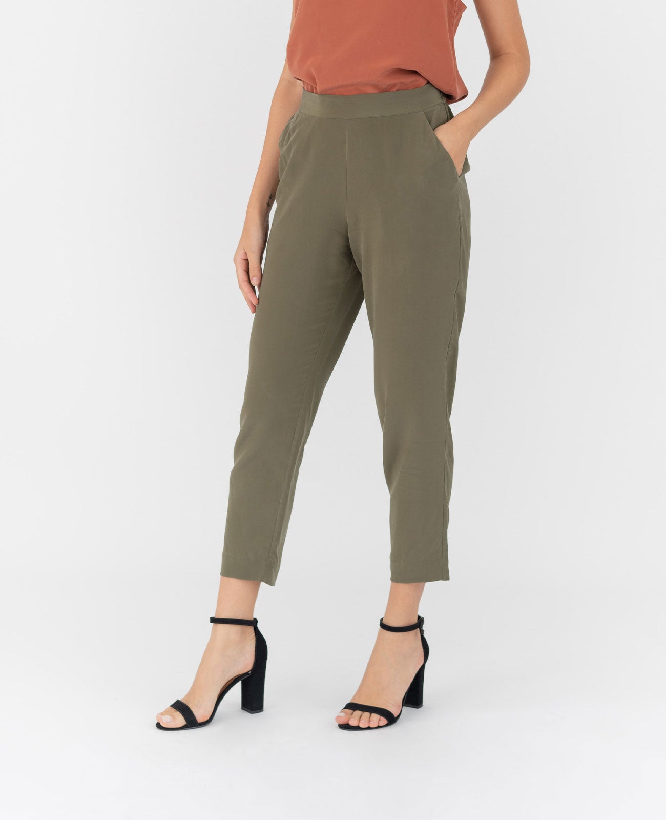 Women Silk Flat Front Ankle Pants – GRANA