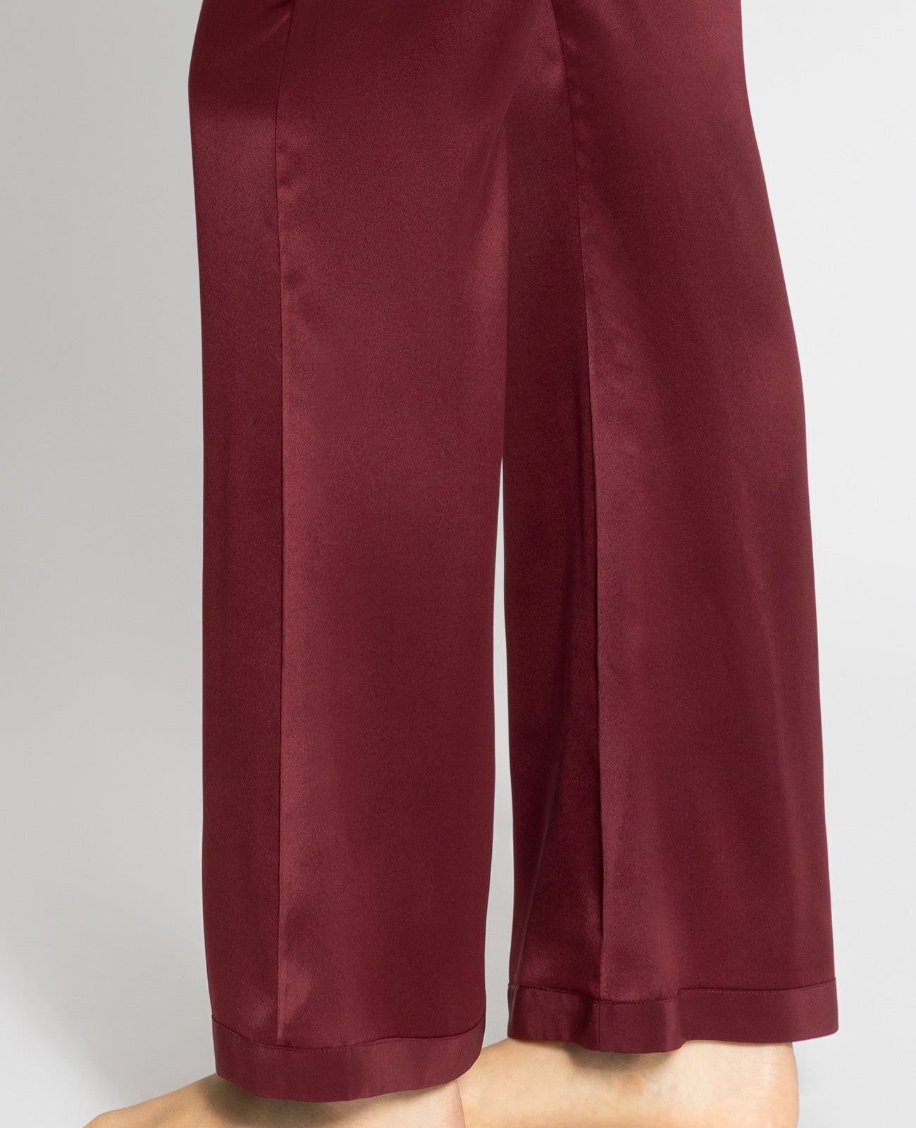Silk Pyjamas Flare Lounge Pants in Garnet Red | GRANA #color_garnet-red