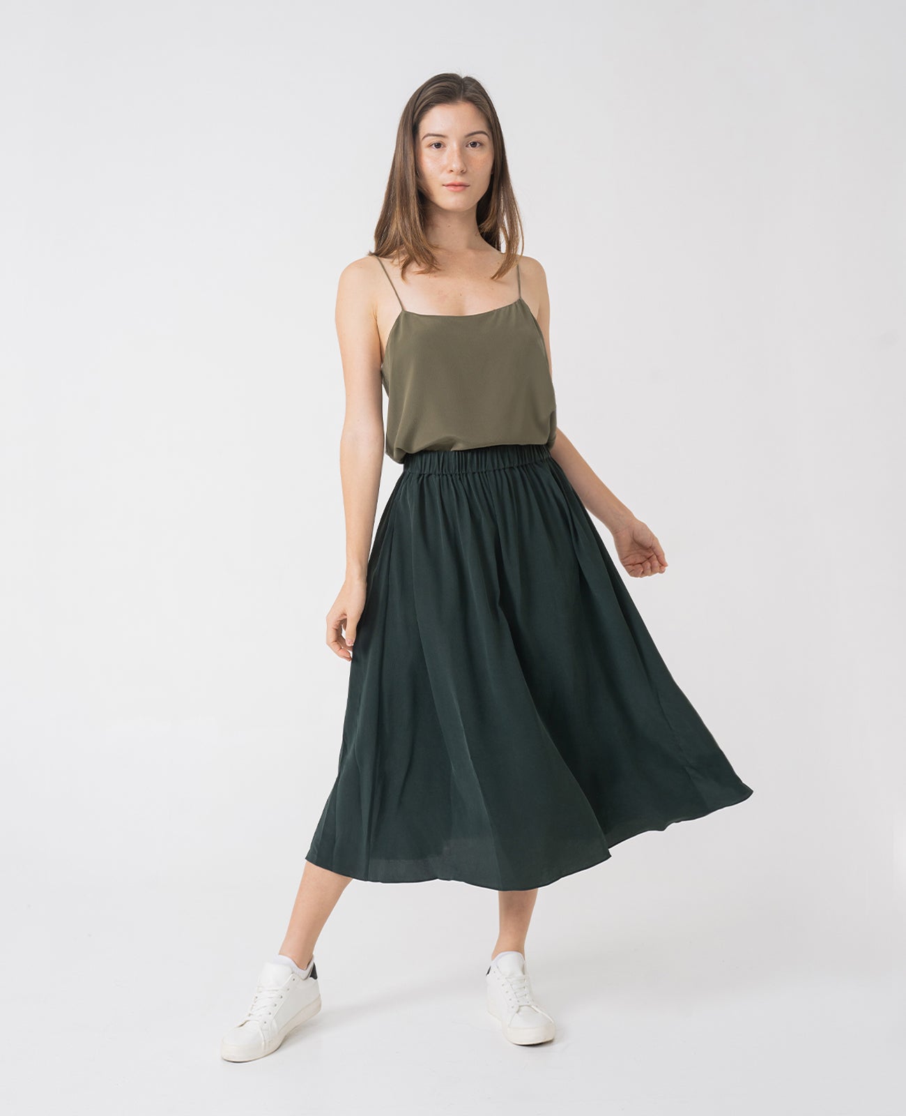 Silk Full Skirt in Jewel Green | GRANA #color_jewel-green