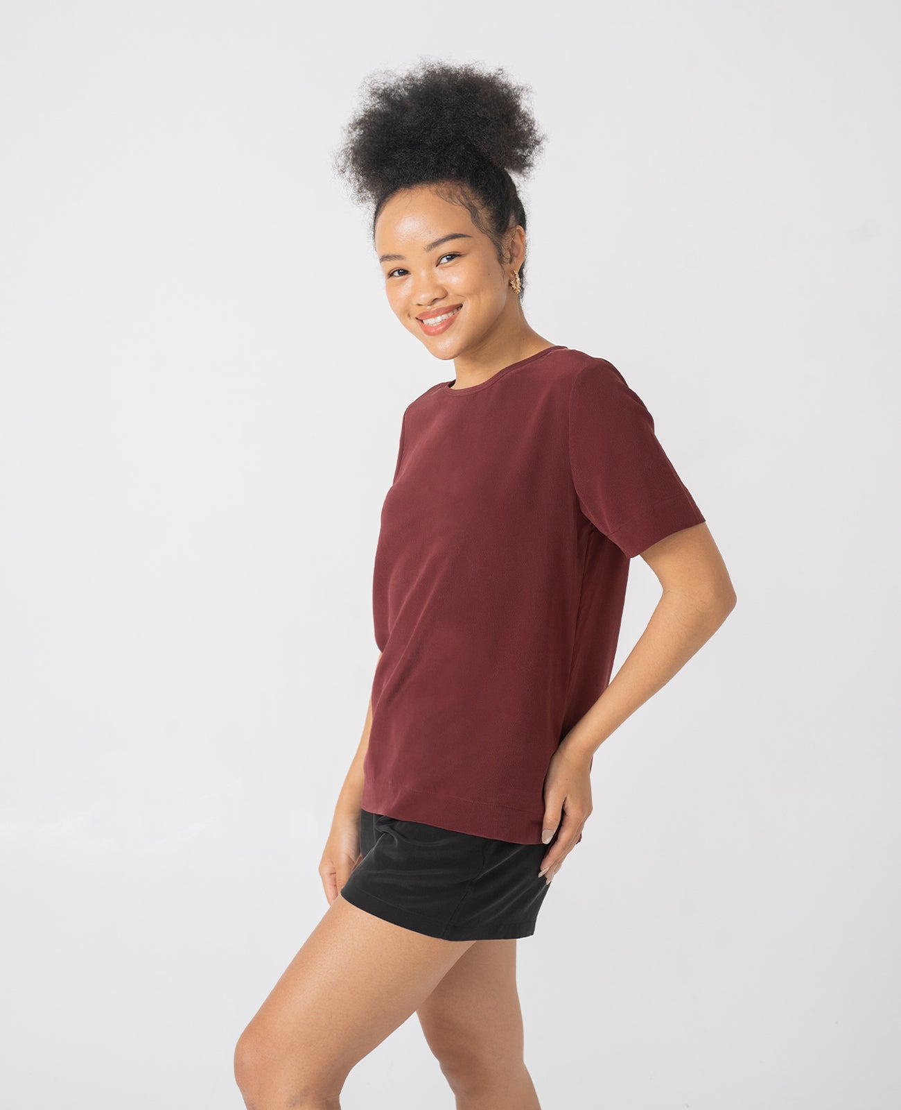 Silk Crew Neck Tee in Port Red | GRANA #color_port-red