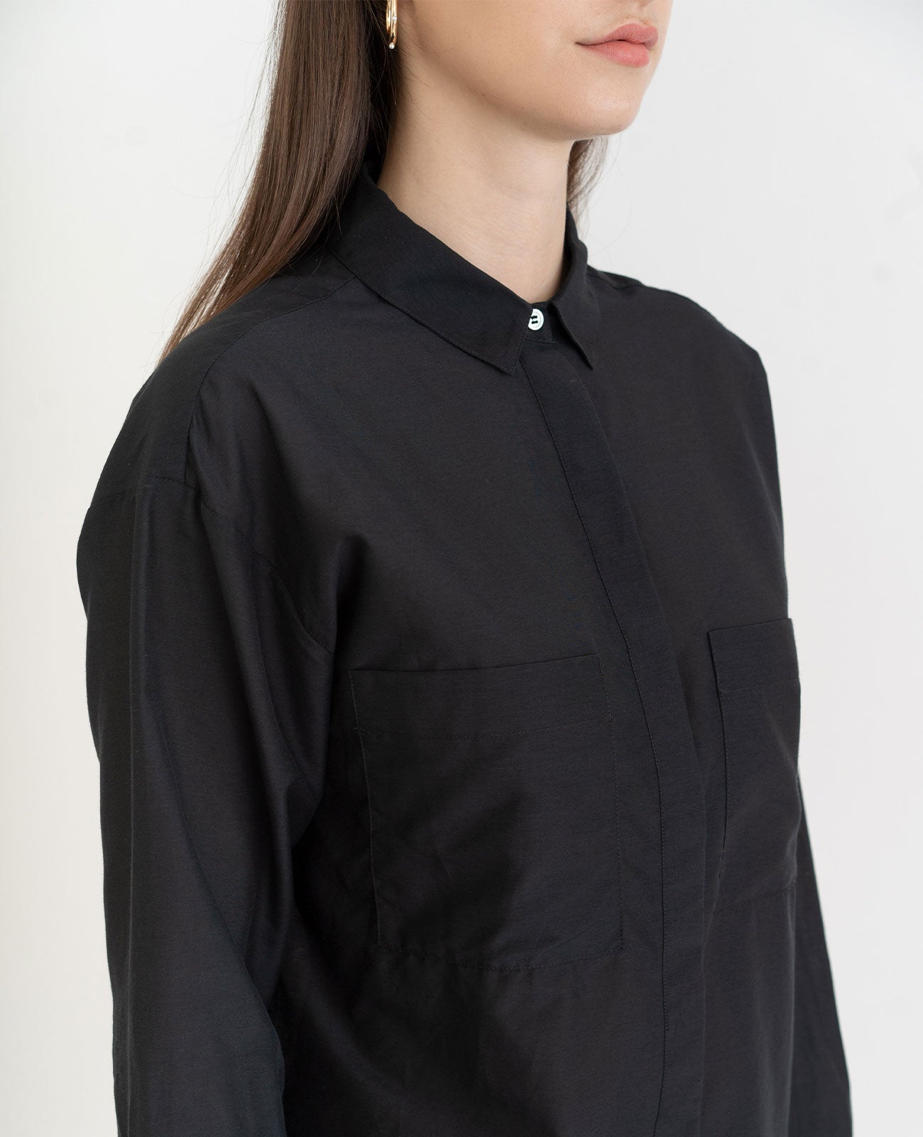 Silk Cotton Boyfriend Shirt in Black | GRANA #color_black