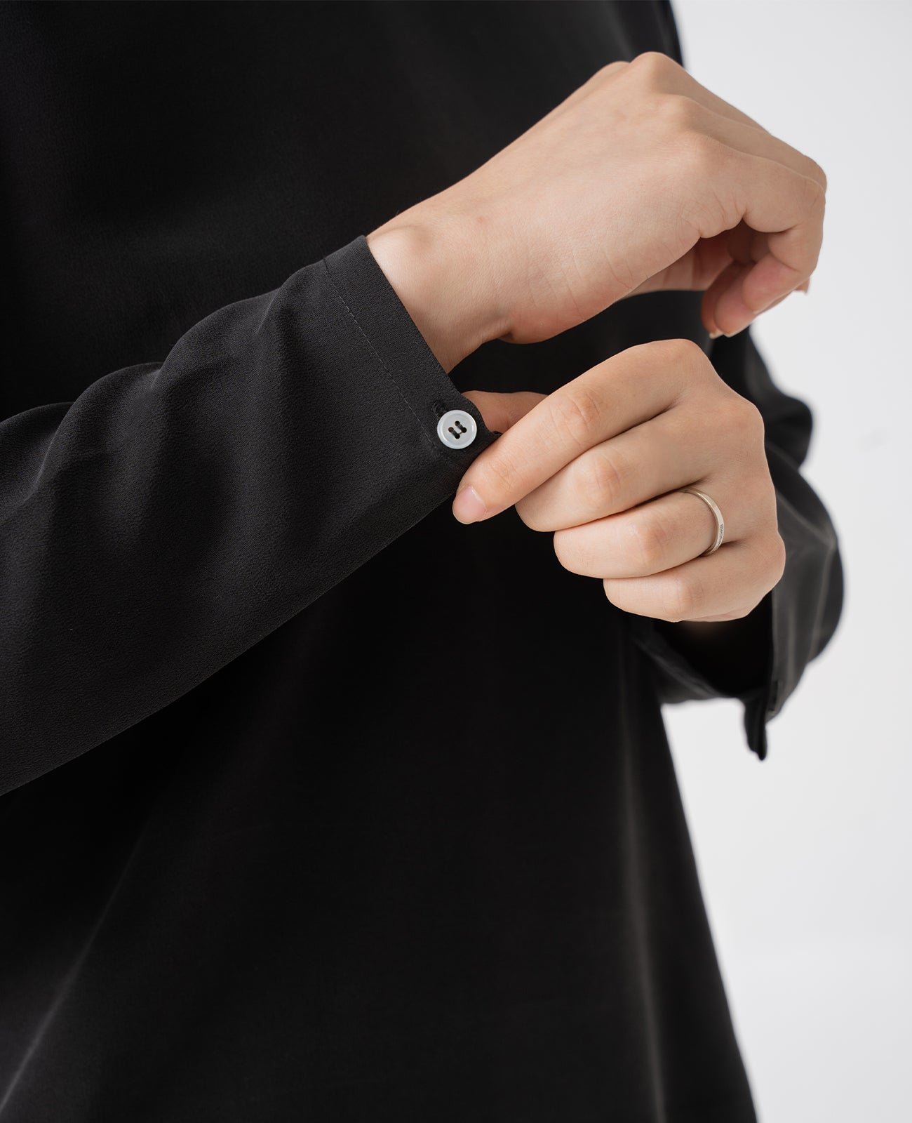Silk Long Sleeve Crew Neck Blouse in Black | GRANA #color_black