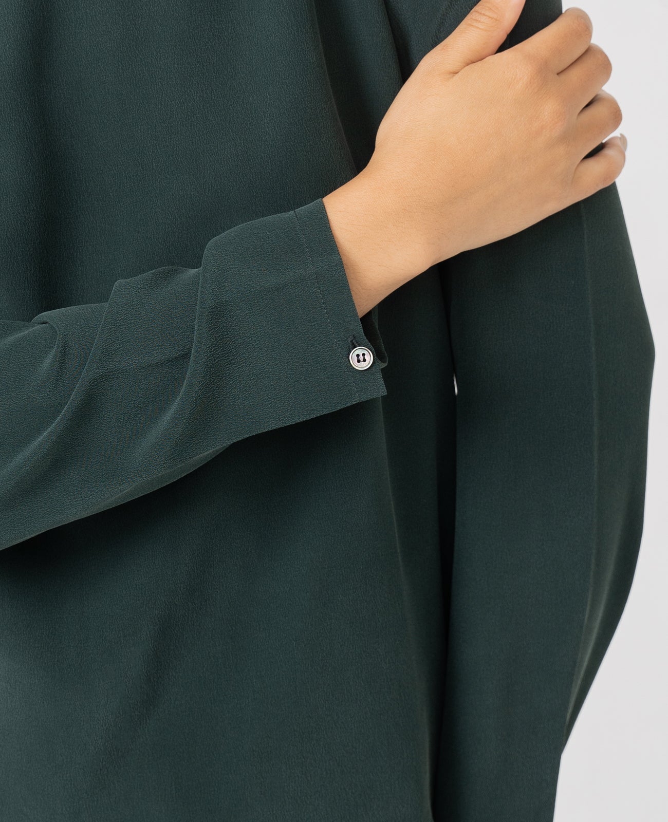 Silk Long Sleeve Crew Neck Blouse in Jewel Green | GRANA #color_jewel-green