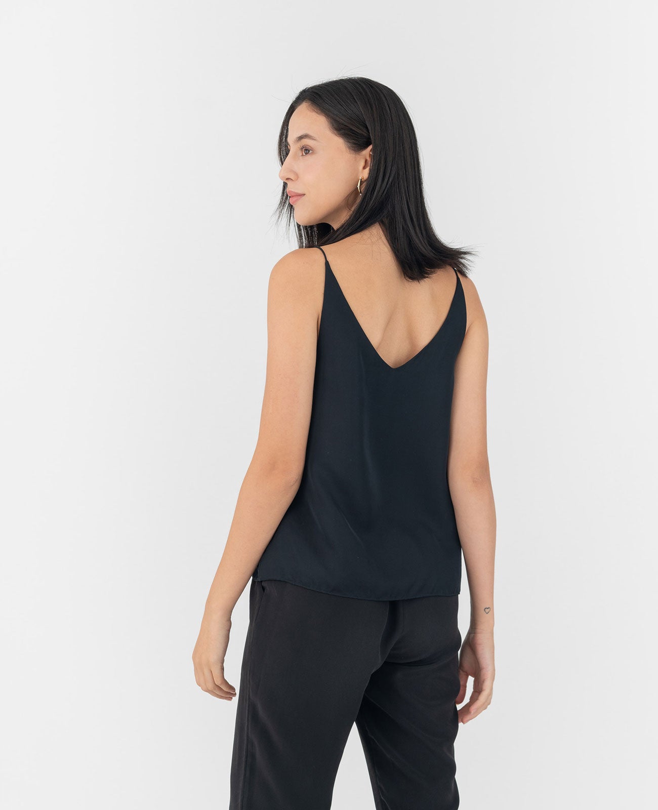 Silk V-Neck Camisole in Black | GRANA #color_black
