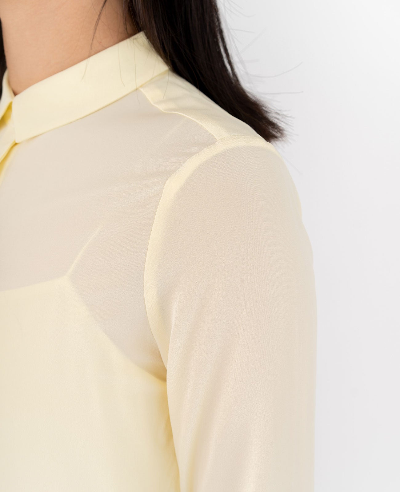Women Silk Long Sleeve Shirt in Pastel Yellow | GRANA #color_pastel-yellow