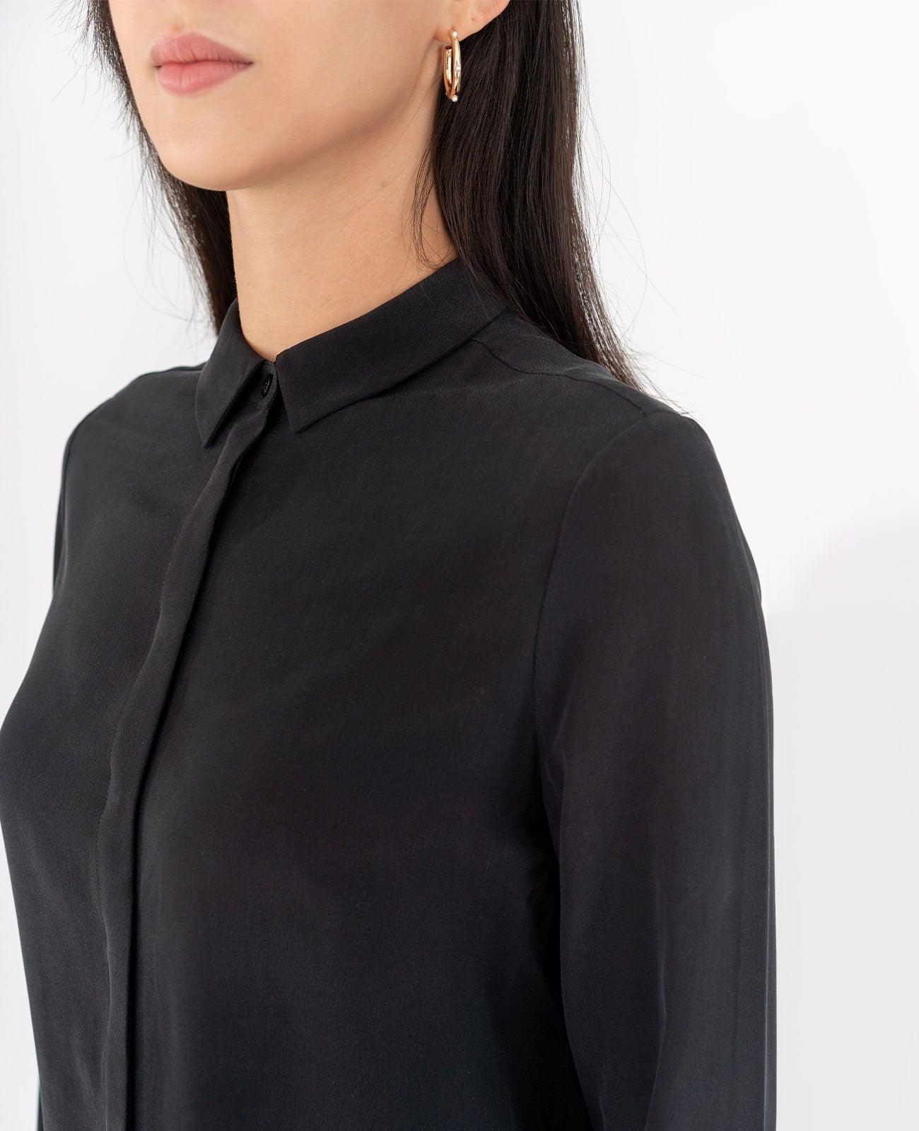 Women Silk Long Sleeve Shirt in Black | GRANA #color_black