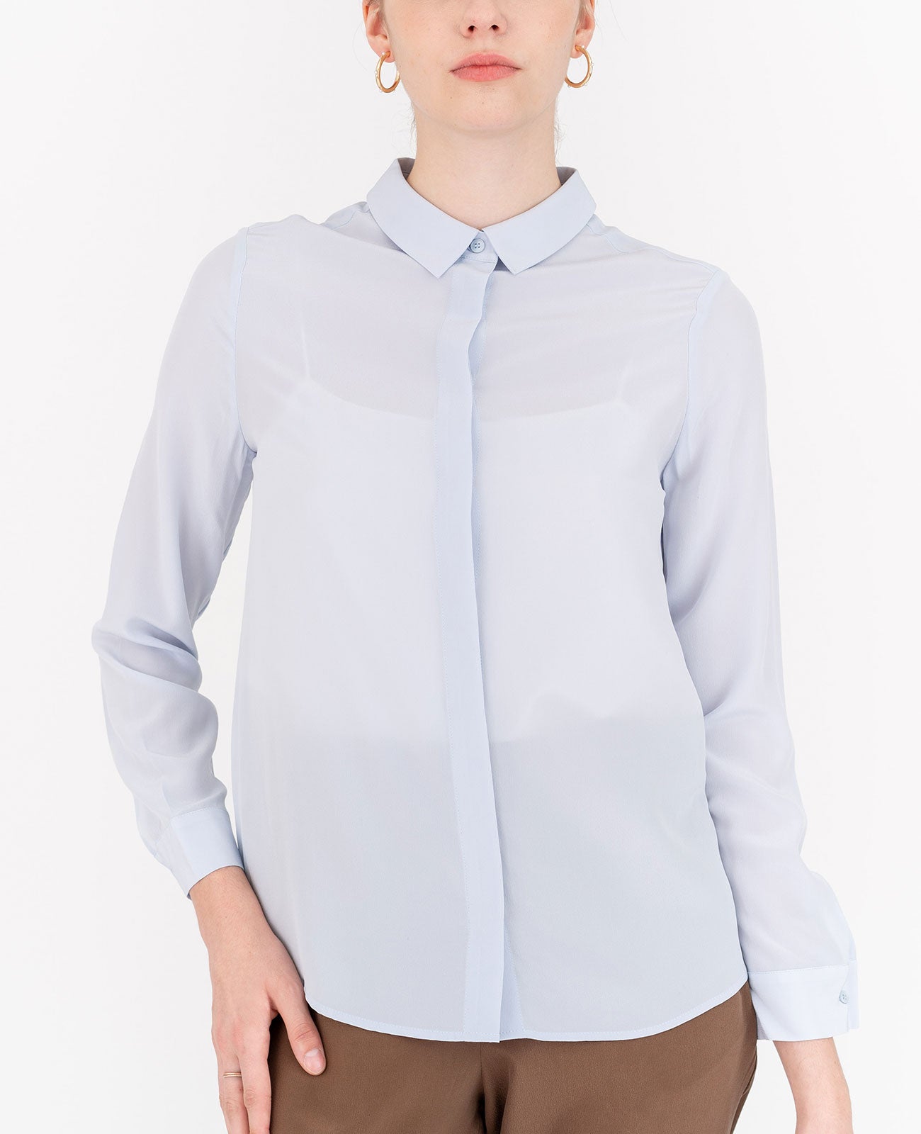 Women Silk Long Sleeve Shirt in Xenon Blue | GRANA #color_xenon-blue