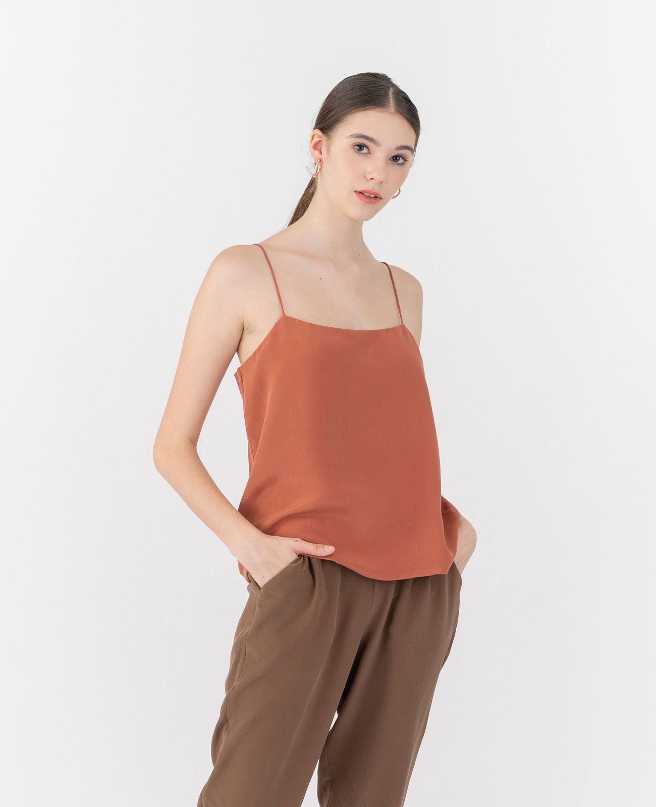 Silk Classic Camisole in Rust Brown | GRANA #color_rust-brown