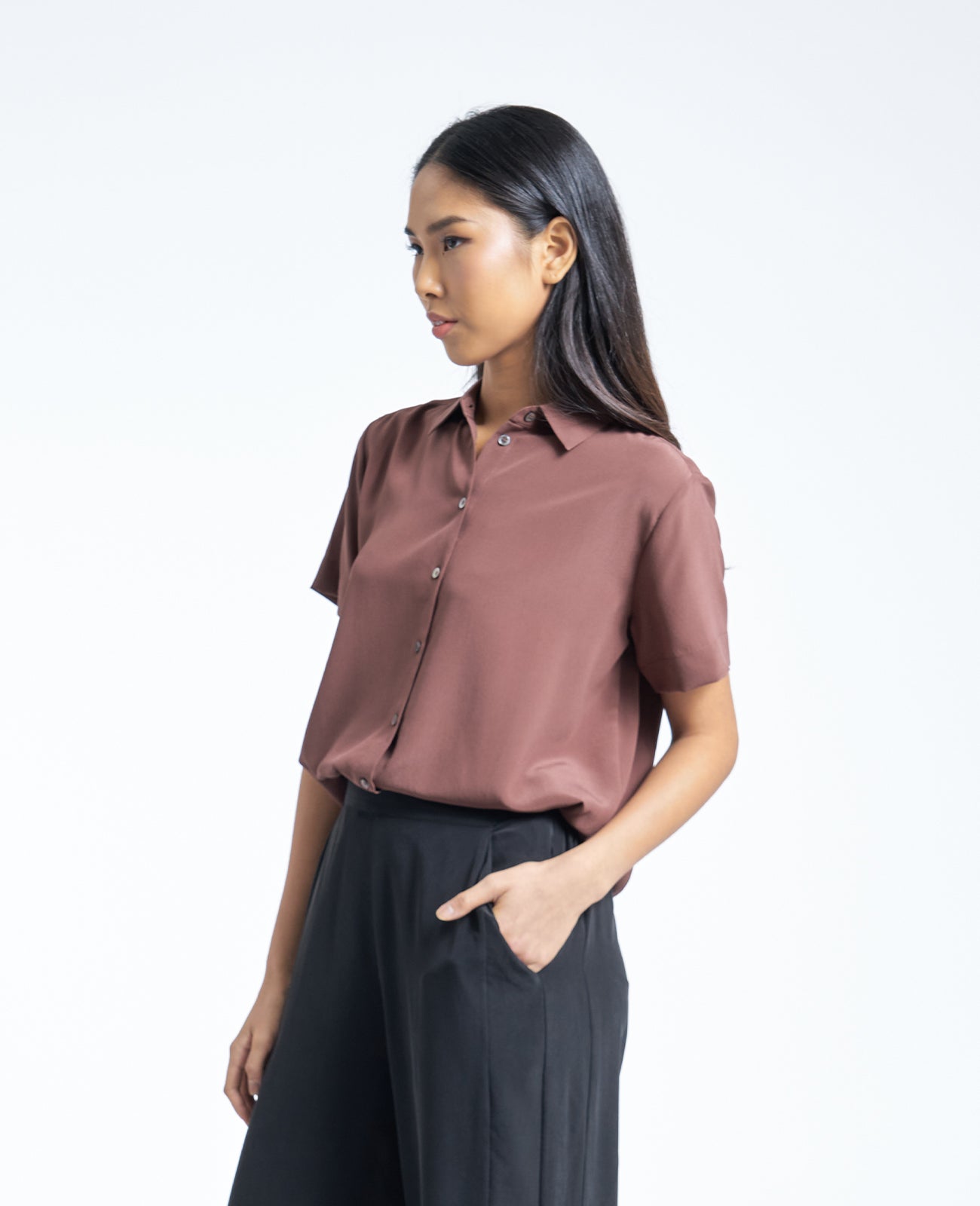 Silk Short Sleeve Shirt in MOCHA | GRANA #color_mocha
