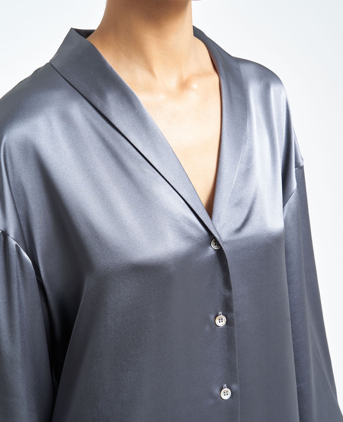 Silk Pyjamas Shirt in ASH | GRANA #color_ash