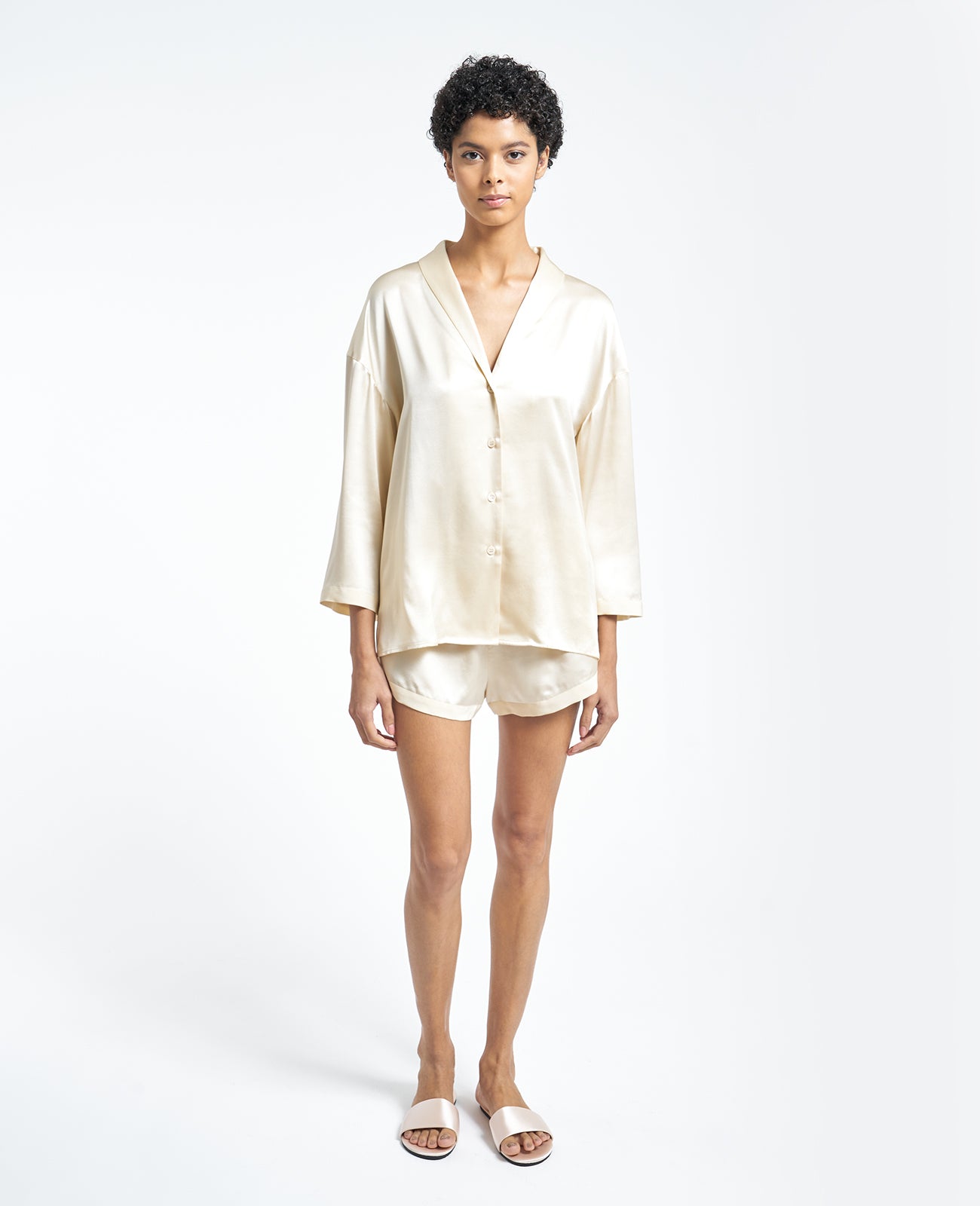 Silk Pyjamas Shirt in CHAMPAGNE | GRANA #color_champagne