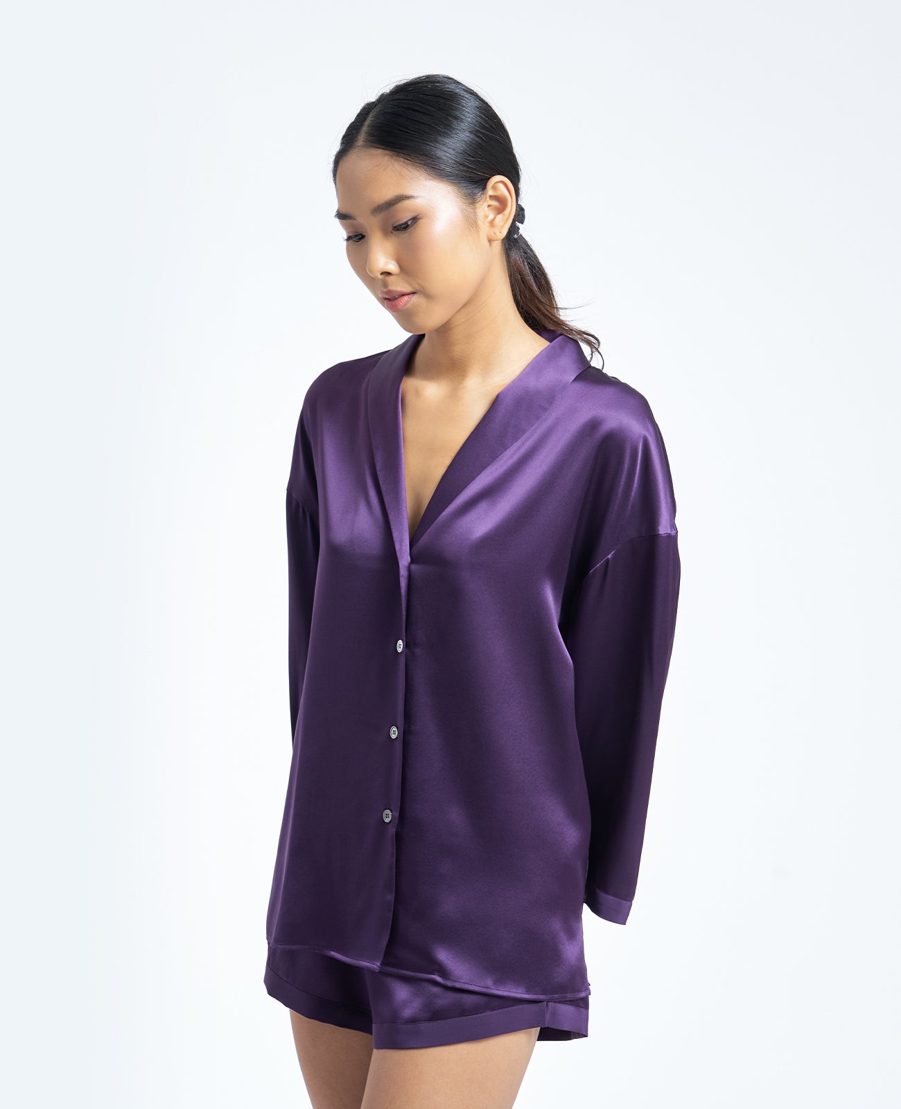 Silk Pyjamas Shirt in VIOLET | GRANA #color_violet