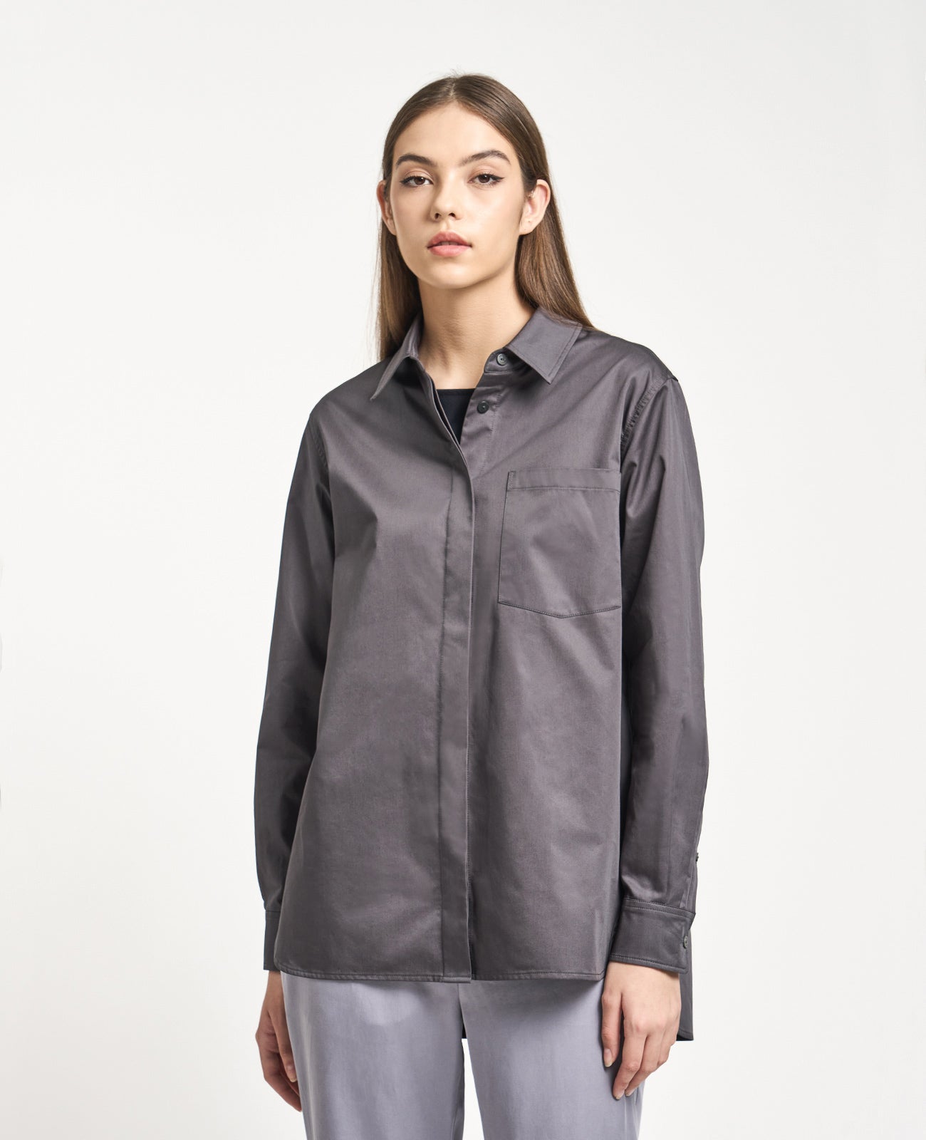 Supima Oversize Shirt in Graphite | GRANA #color_graphite