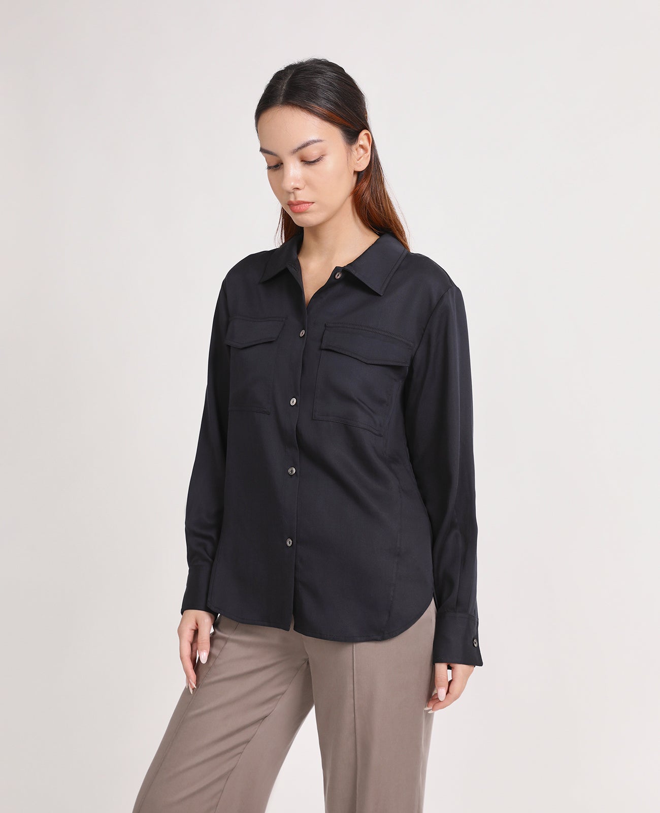Tencel Utility shirt in Black | GRANA #color_black